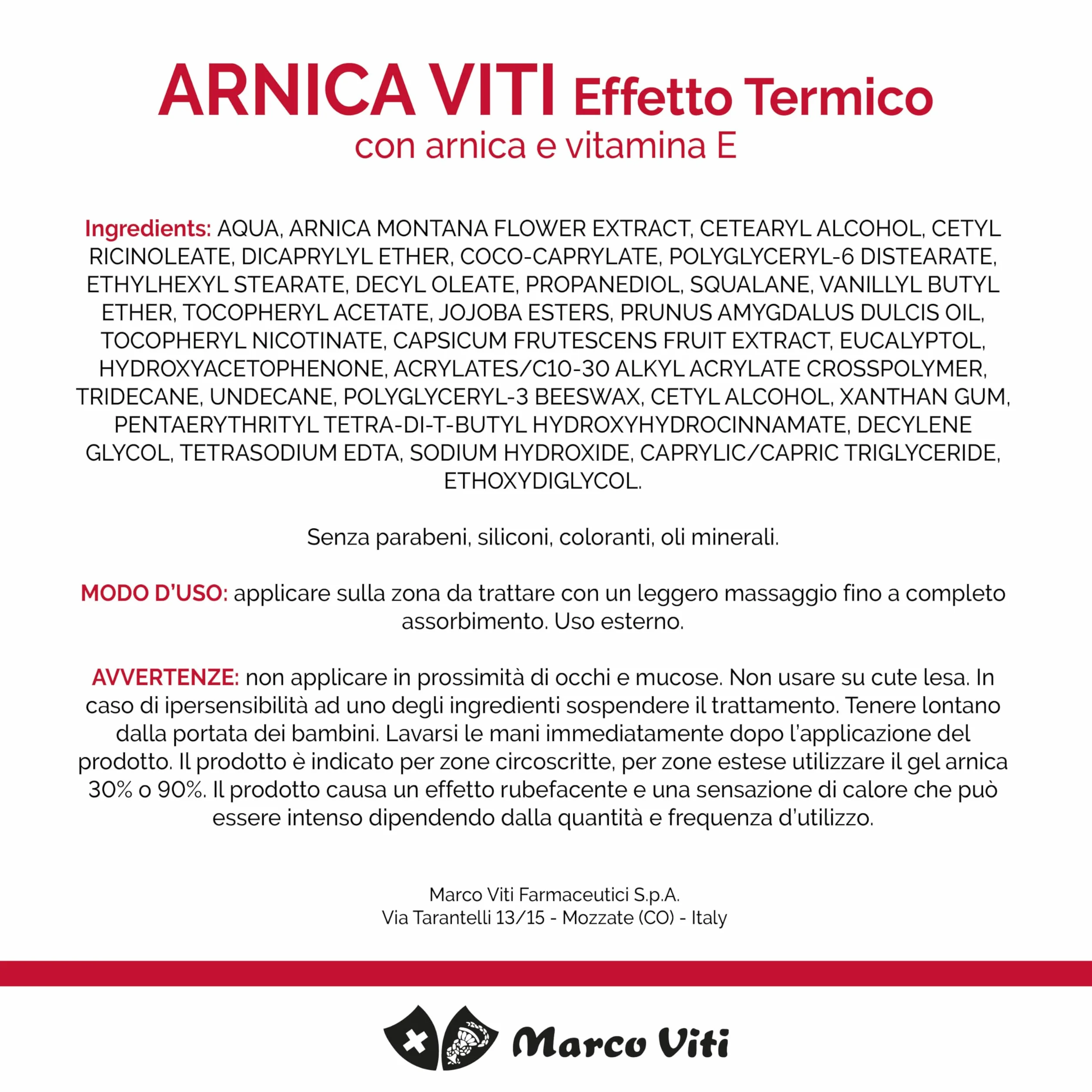 Marco Viti Arnica Viti Effetto Termico 100 ml Emulsione Riscaldante a Rapido Assorbimento per Dolori Muscolari e Articolari