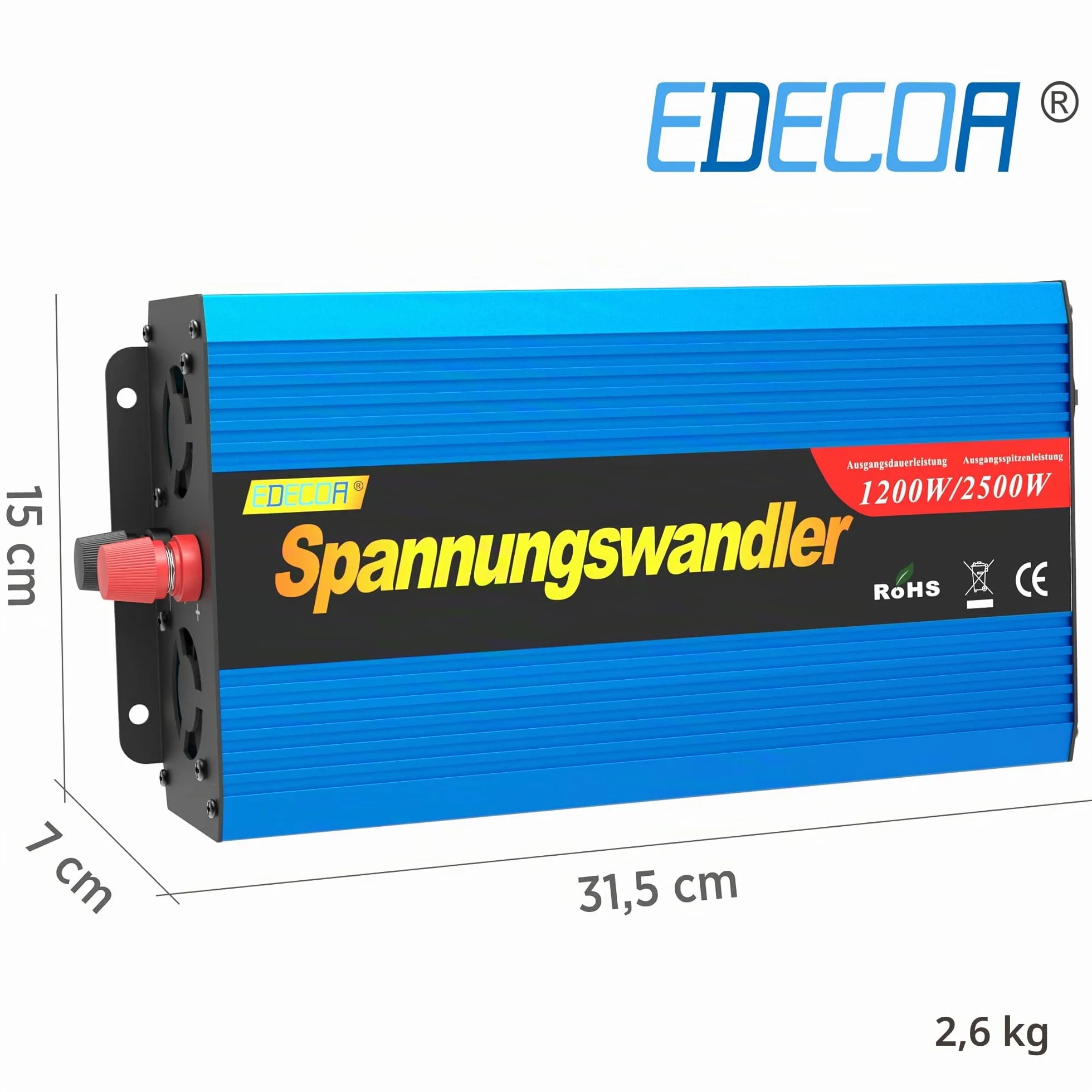 EDECOA Convertitore di Tensione 12V 220V 1200W Onda Sinusoidale Modificata con Display LCD