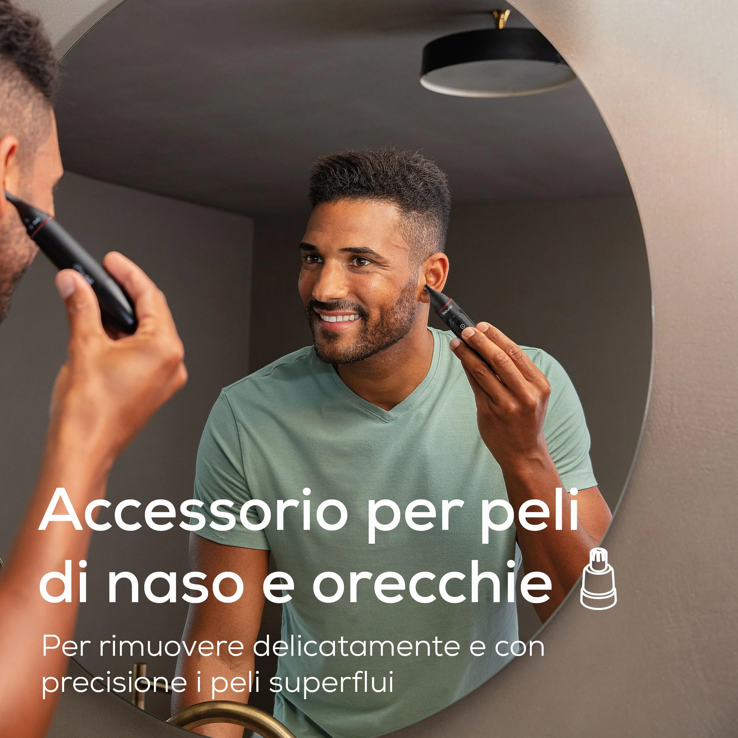 Beurer MN3X Rifinitore di precisione a batteria per naso, orecchie e sopracciglia con 3 accessori