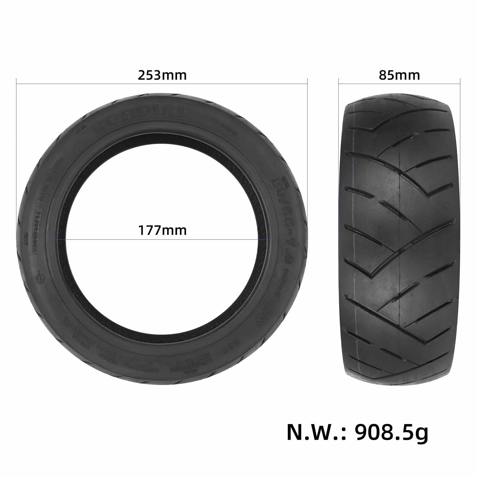 Lot de 1 pneumatico Tubeless 80/55-7,0 (10,5 x 3,0) per scooter elettrico Segway Ninebot P65D, 10,5", pneumatico di ricambio, pneumatico senza camera d'aria, resistente, antiscivolo, in gomma per