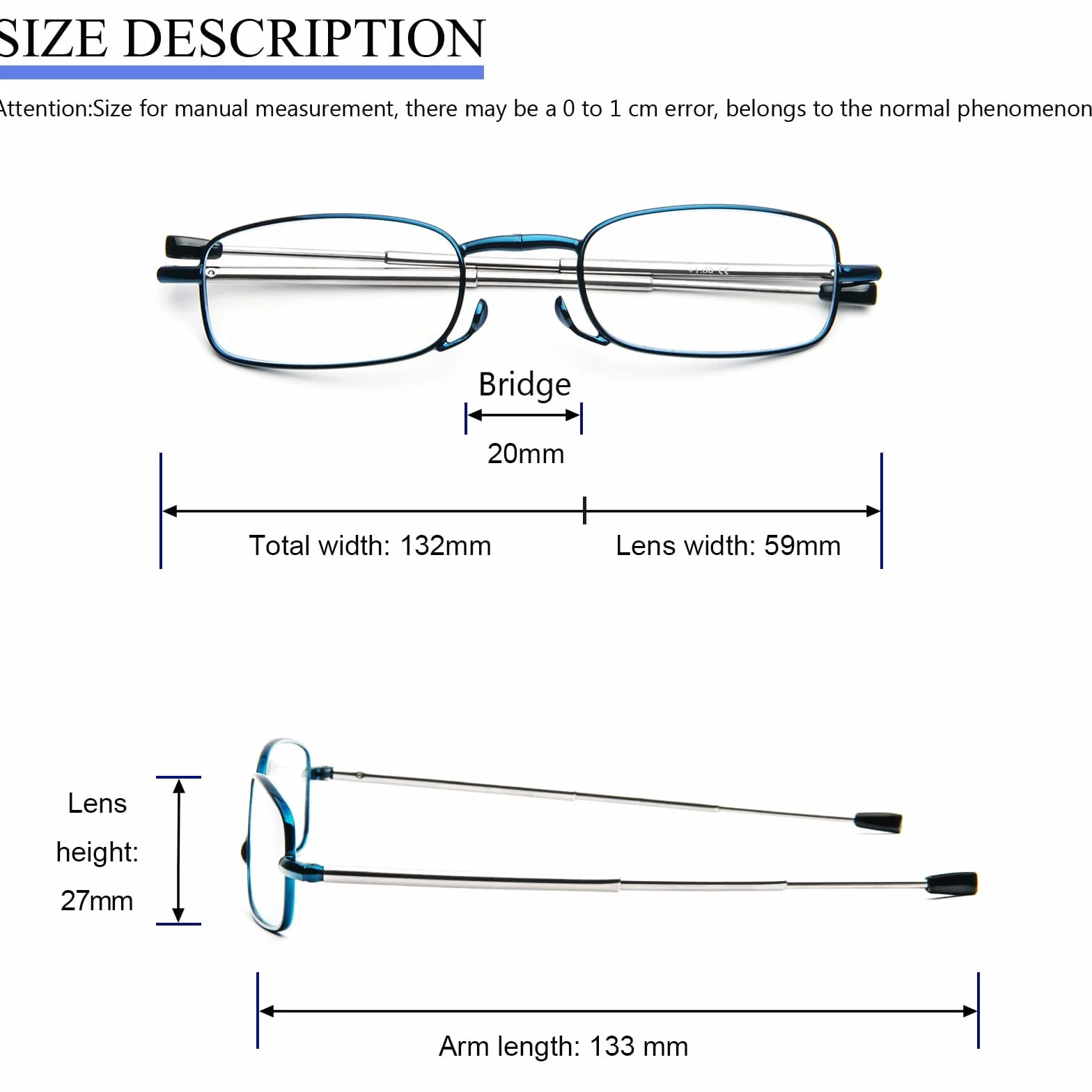 MMOWW Occhiali da lettura Pieghevoli Anti-blu con Aste Telescopiche Custodia Portatile Blu +2.0
