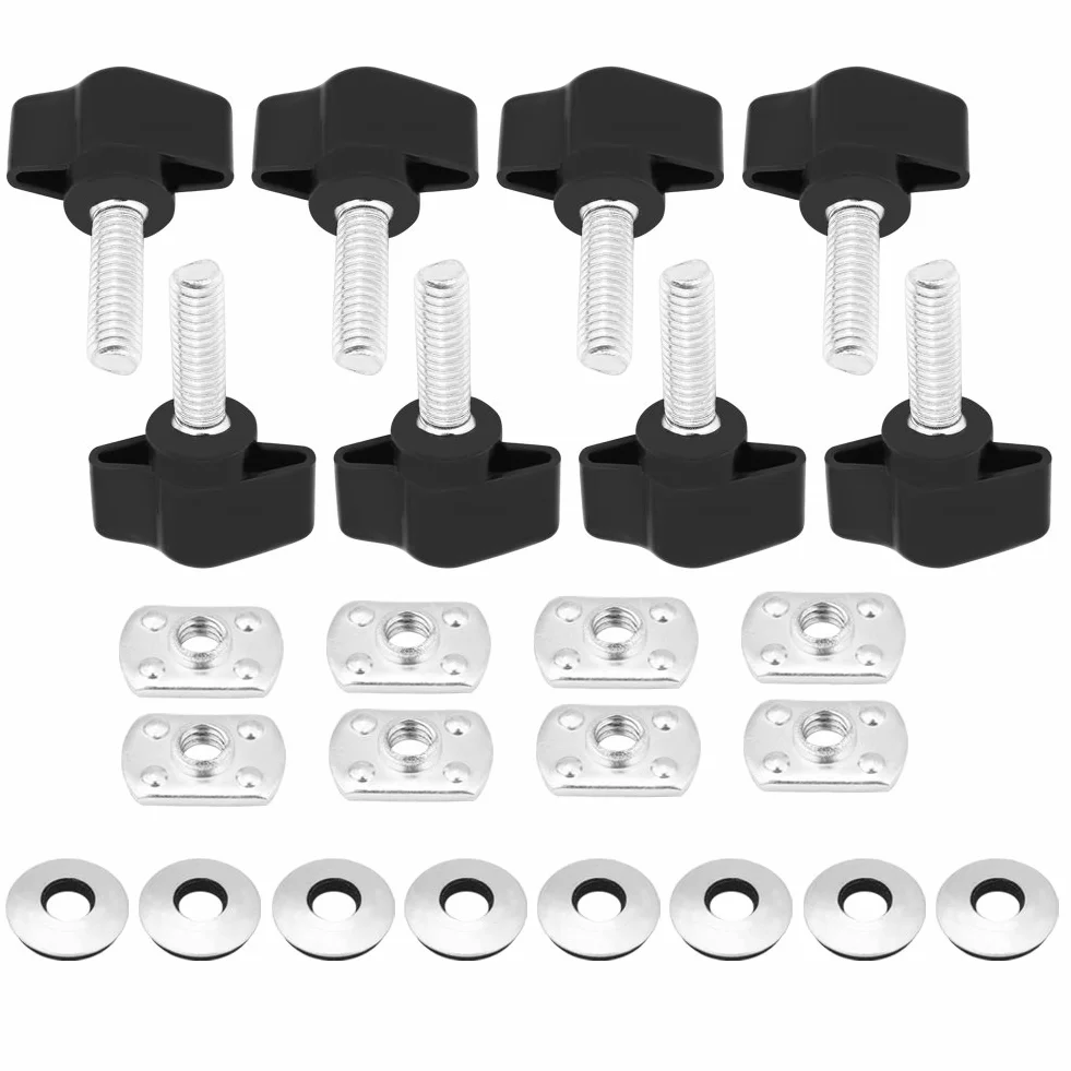 Elementi di Fissaggio Hard Top Metallo Nero Argento 8 Pezzi Universali Viti a Testa Zigrinata Dadi Bulloni Rondelle