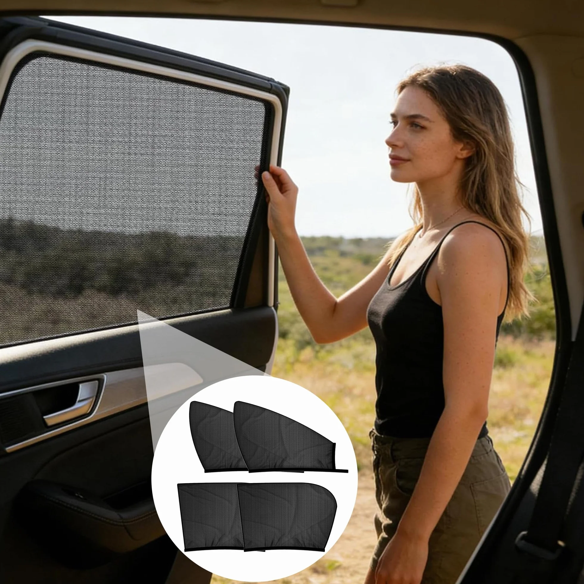CHENNAN 4 Pezzi Zanzariera auto Protezione Solare Finestrino Laterale Universale Calza Parasole Auto con Protezione dai Raggi UV Zanzariera Ventilata per Finestrini Auto per il Auto (Per SUV)