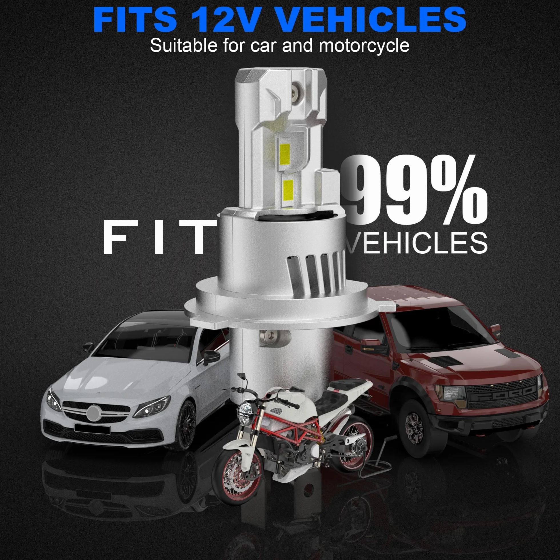 Lampade LED H4 HB2 9003, Fari anteriori auto moto, Kit conversione alogena 12V Plug and Play, 6000K, 2 sztuki