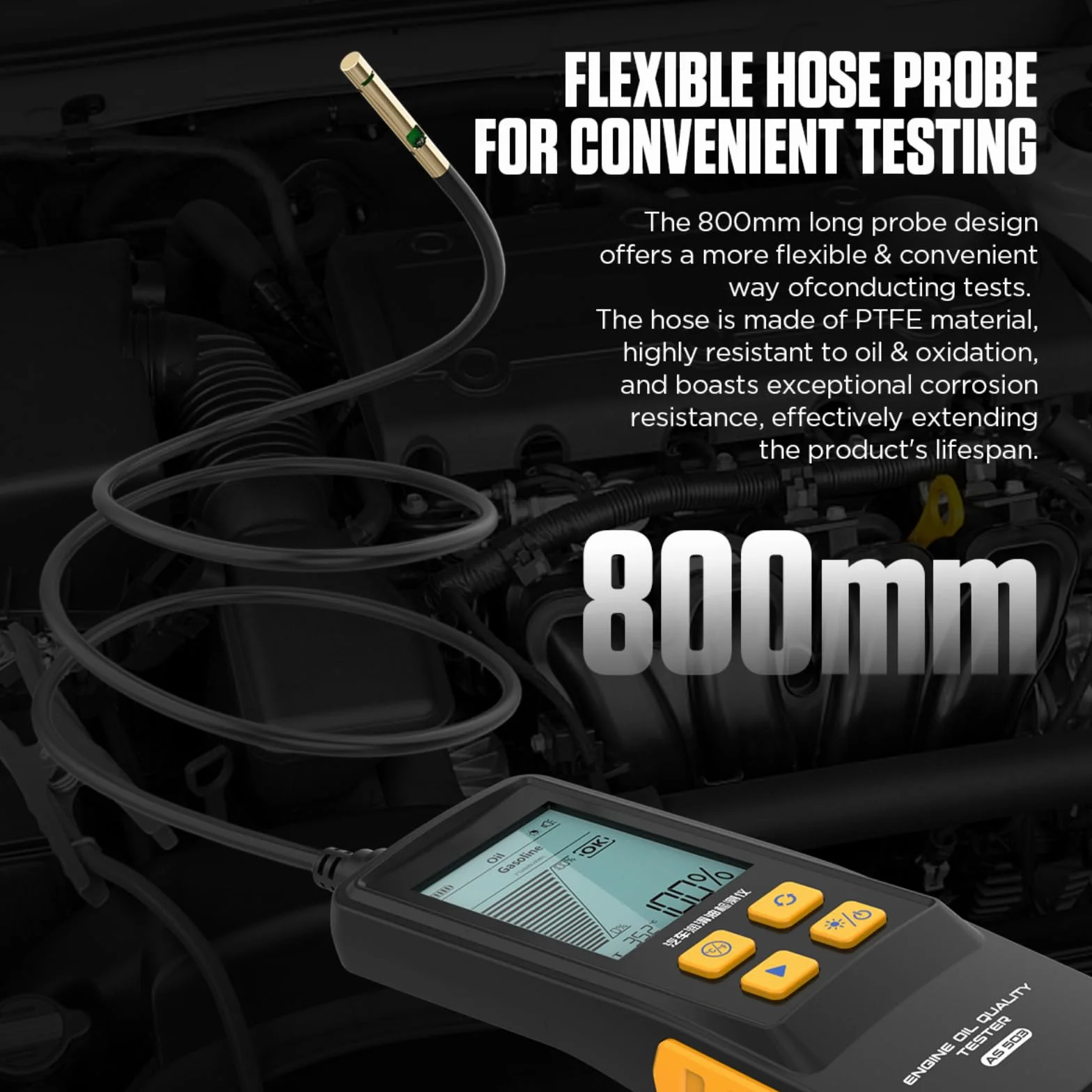 Tester di qualità dell'olio Motore AS503 Tester dell'olio Motore con Schermo da 2,8", sonda di rilevamento ad Alta precisione, Display della Temperatura dell'olio di Trasmissione per Benzina e Diesel
