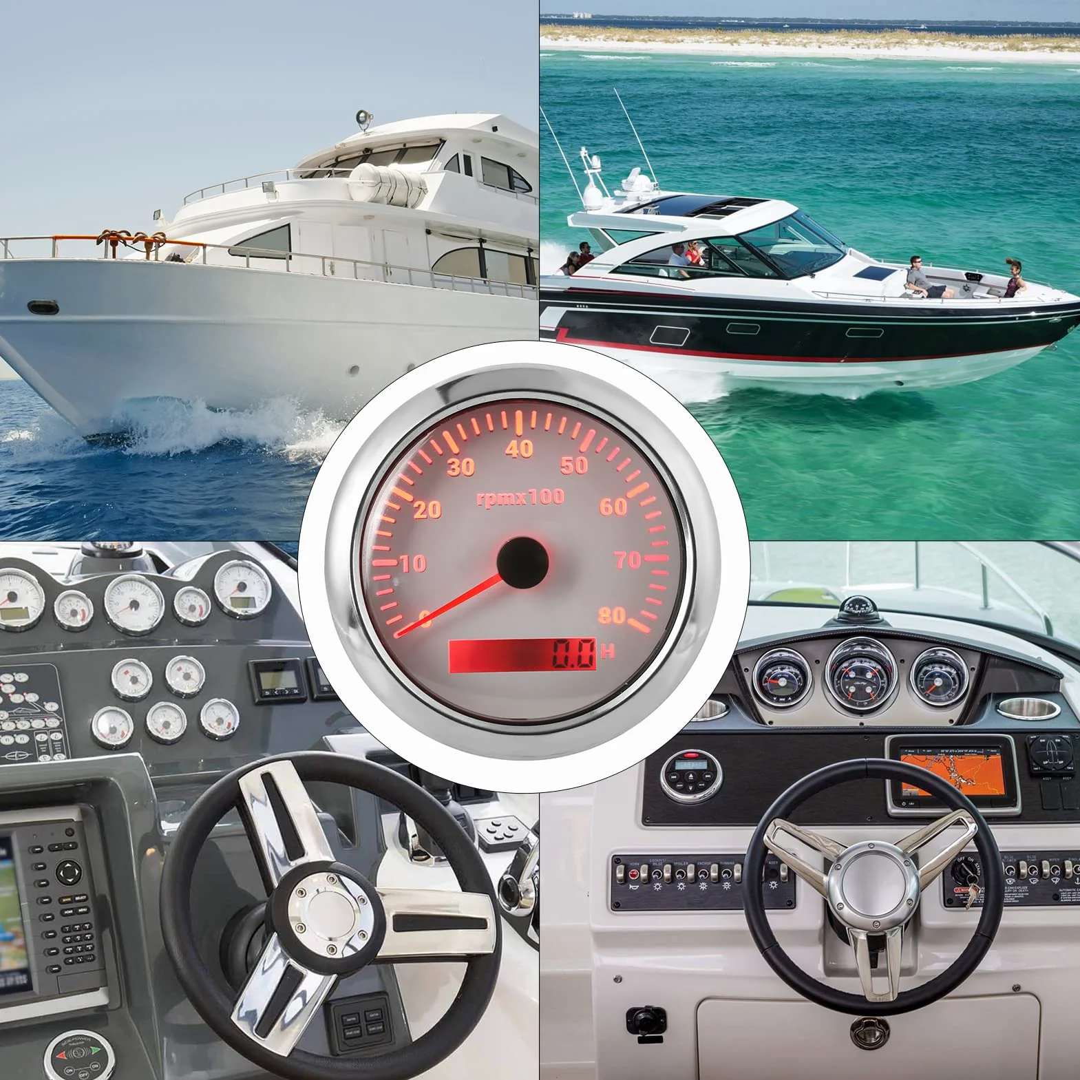 Contagiri Digitale Universale 85mm 0-8000 RPM Impermeabile 9-32V per Barche Auto Marine
