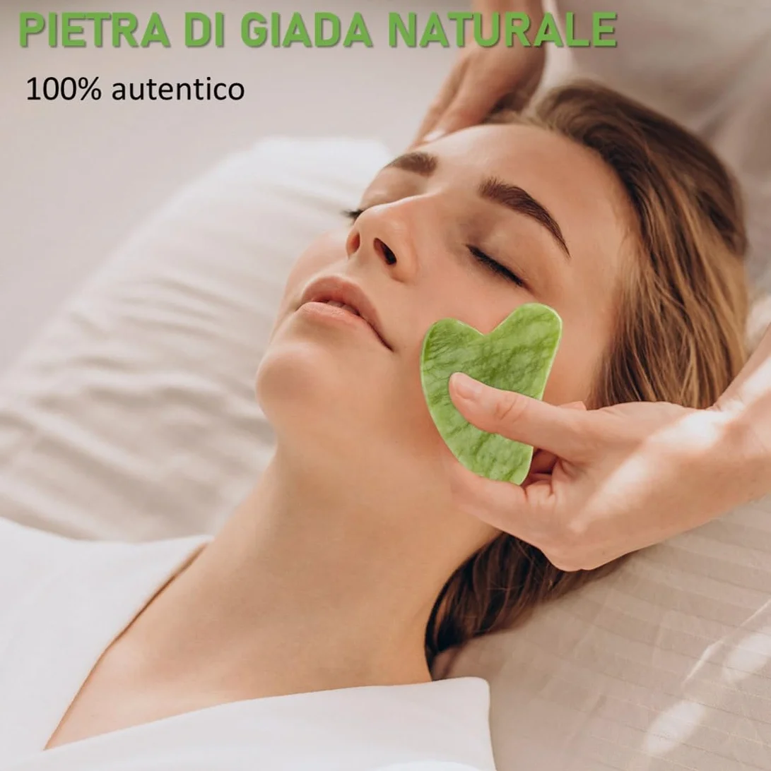 Gua Sha Naturale Pietra di Giada Massaggiatore Viso Corpo Rassodante