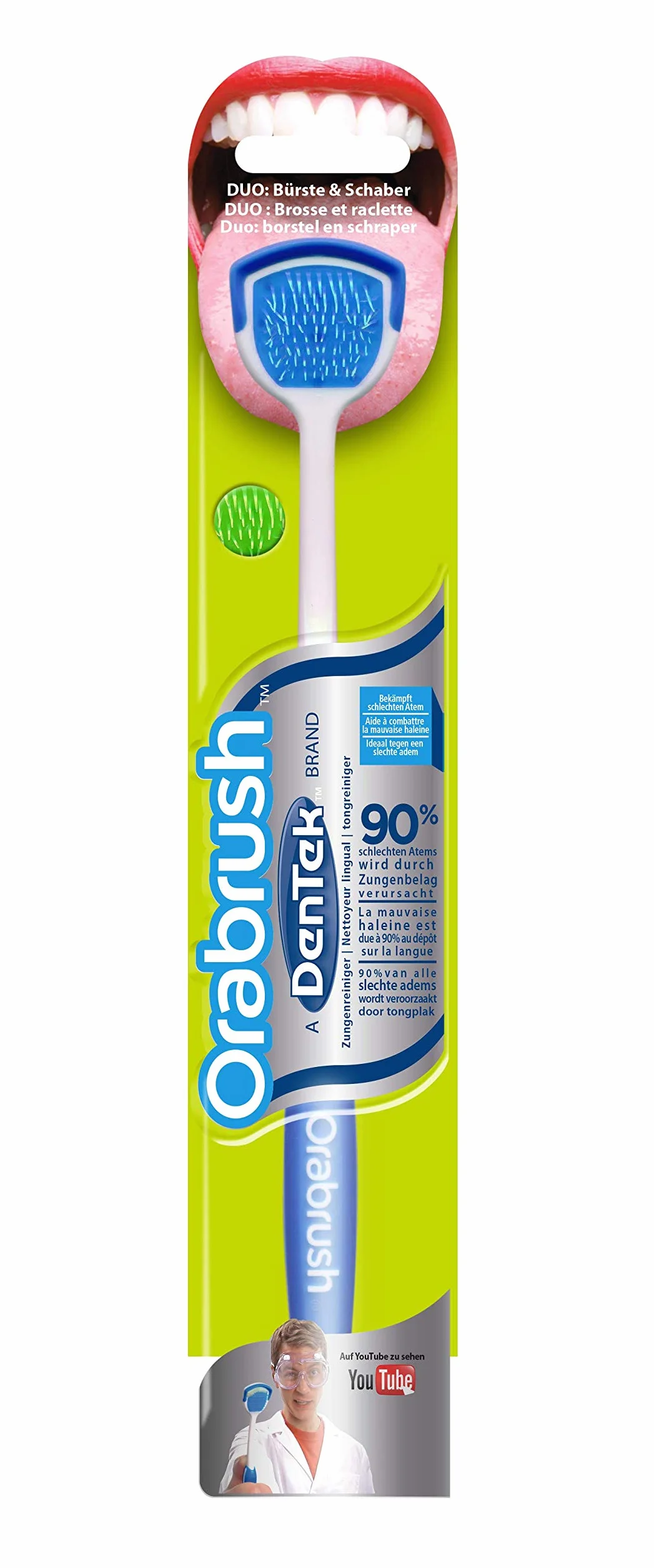 DenTek ORABRUSH Detergente per lingua con spazzola e raschietto 1 pezzo