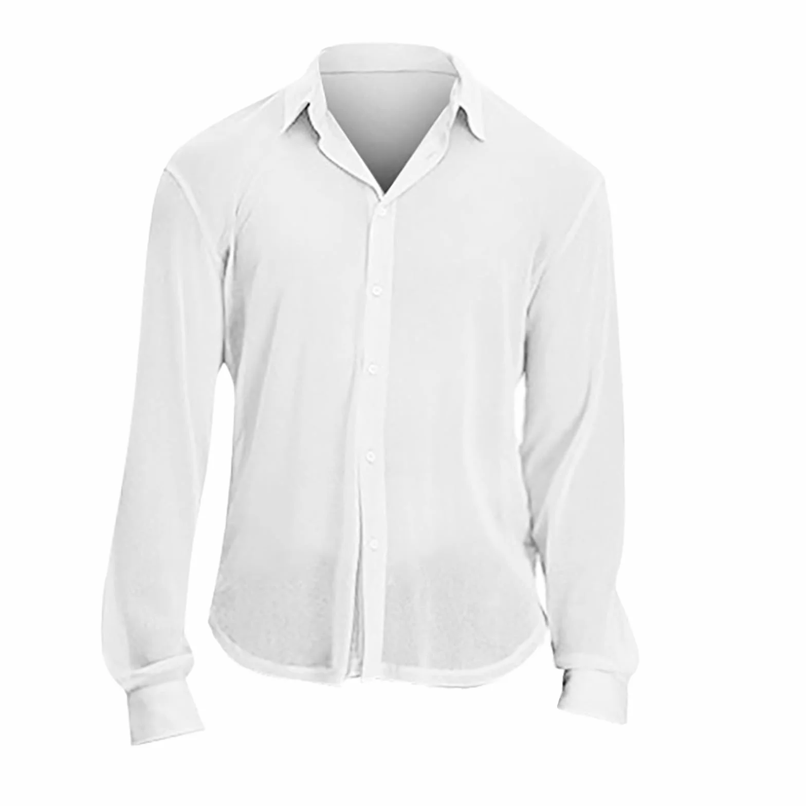 Camicia da uomo a rete trasparente maniche lunghe sexy pizzo sottile
