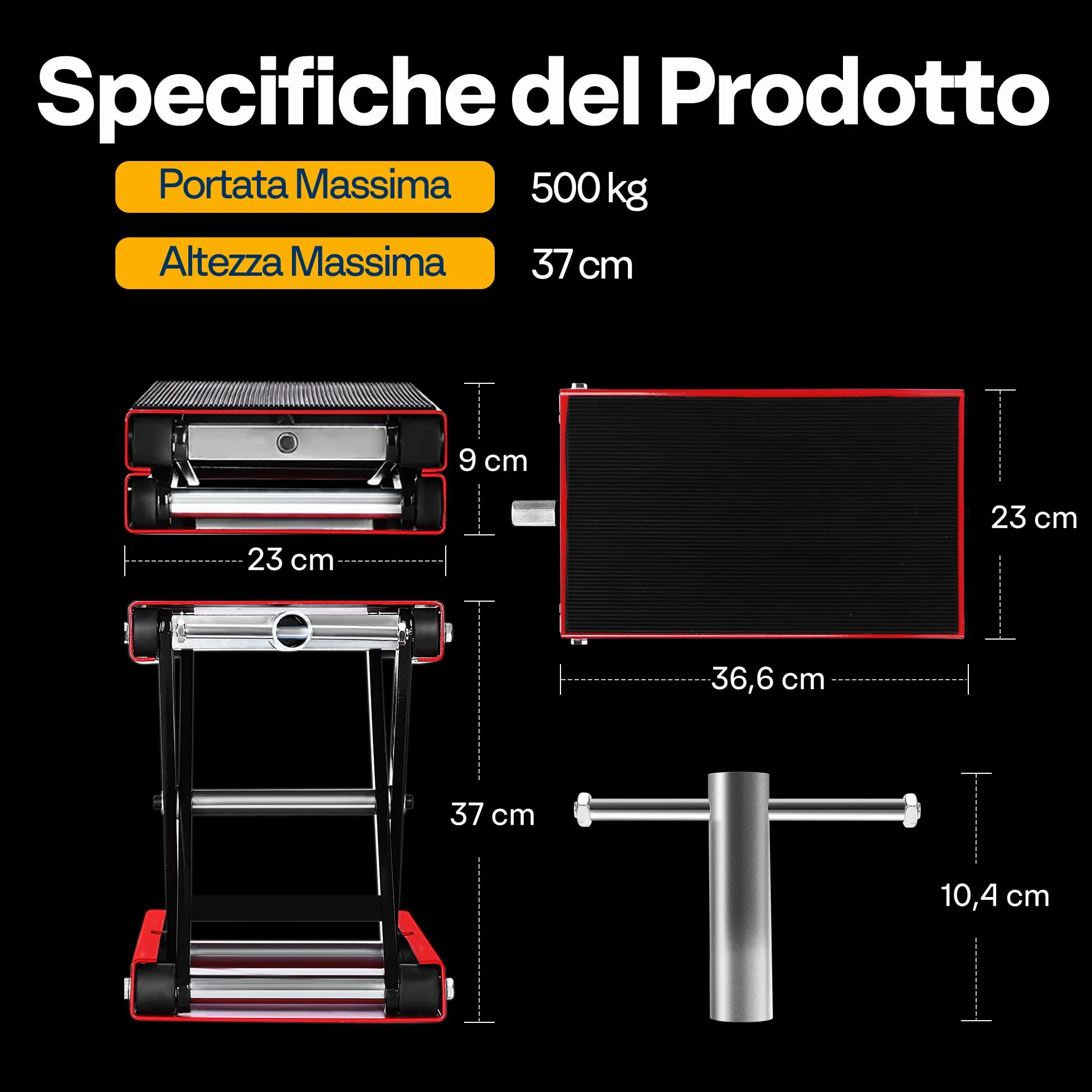 VIVOHOME Sollevatore Moto Altezza Regolabile Centrale a Forbice, Ponte Sollevatore in Acciaio Alzamoto 500kg Capacità per Auto ATV Motocross Riparazione Garage Rosso