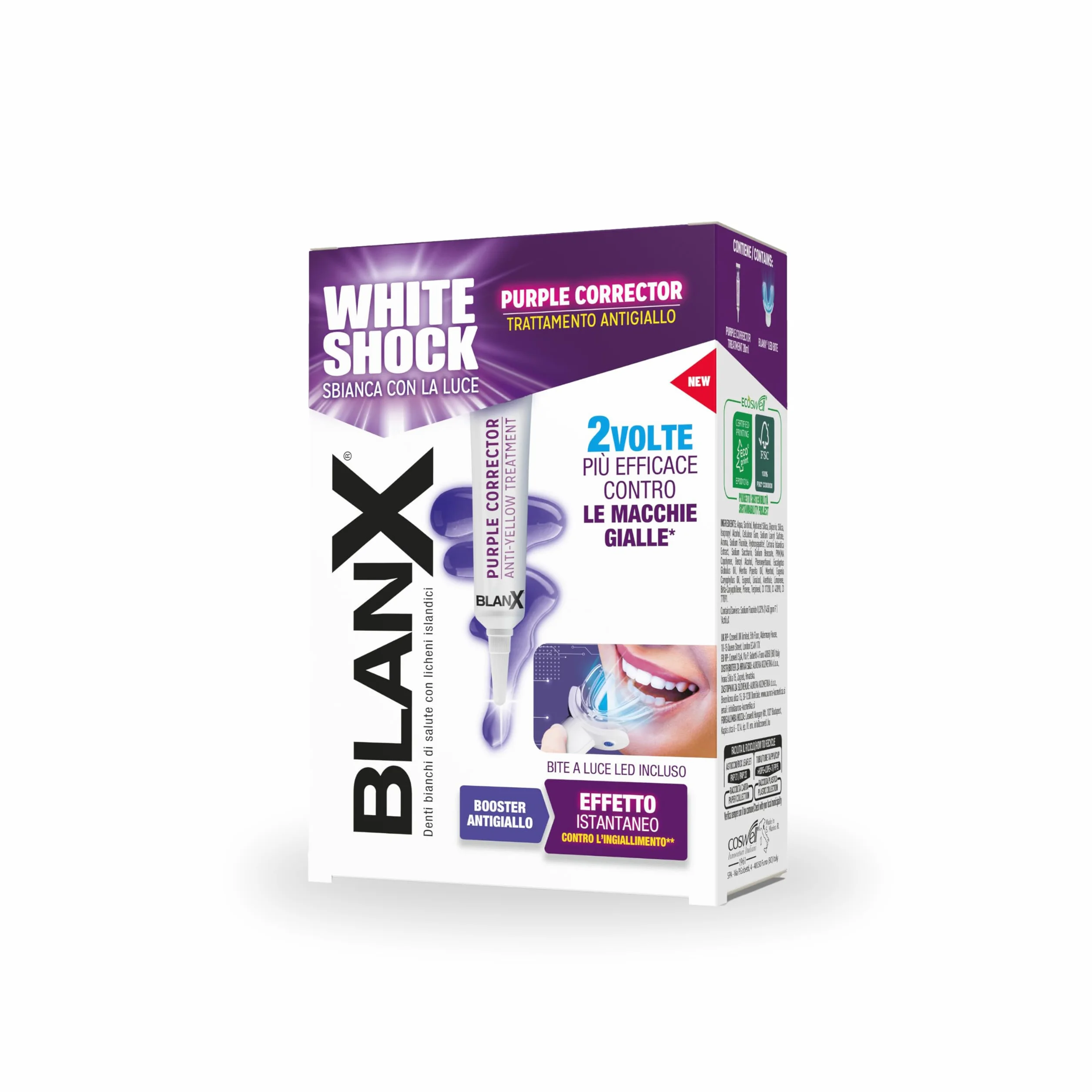 BlanX White Shock Purple Corrector Trattamento Sbiancante Antigiallo 20ml con Bite a Luce LED