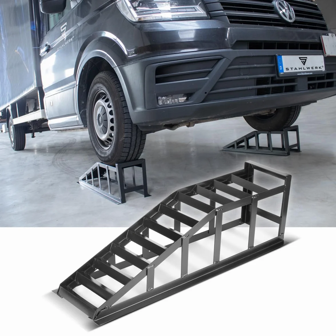 STAHLWERK GT-14 ST - Set di 2 rampe di carico da 2 tonnellate, cavalletto per auto, cavalletto per auto