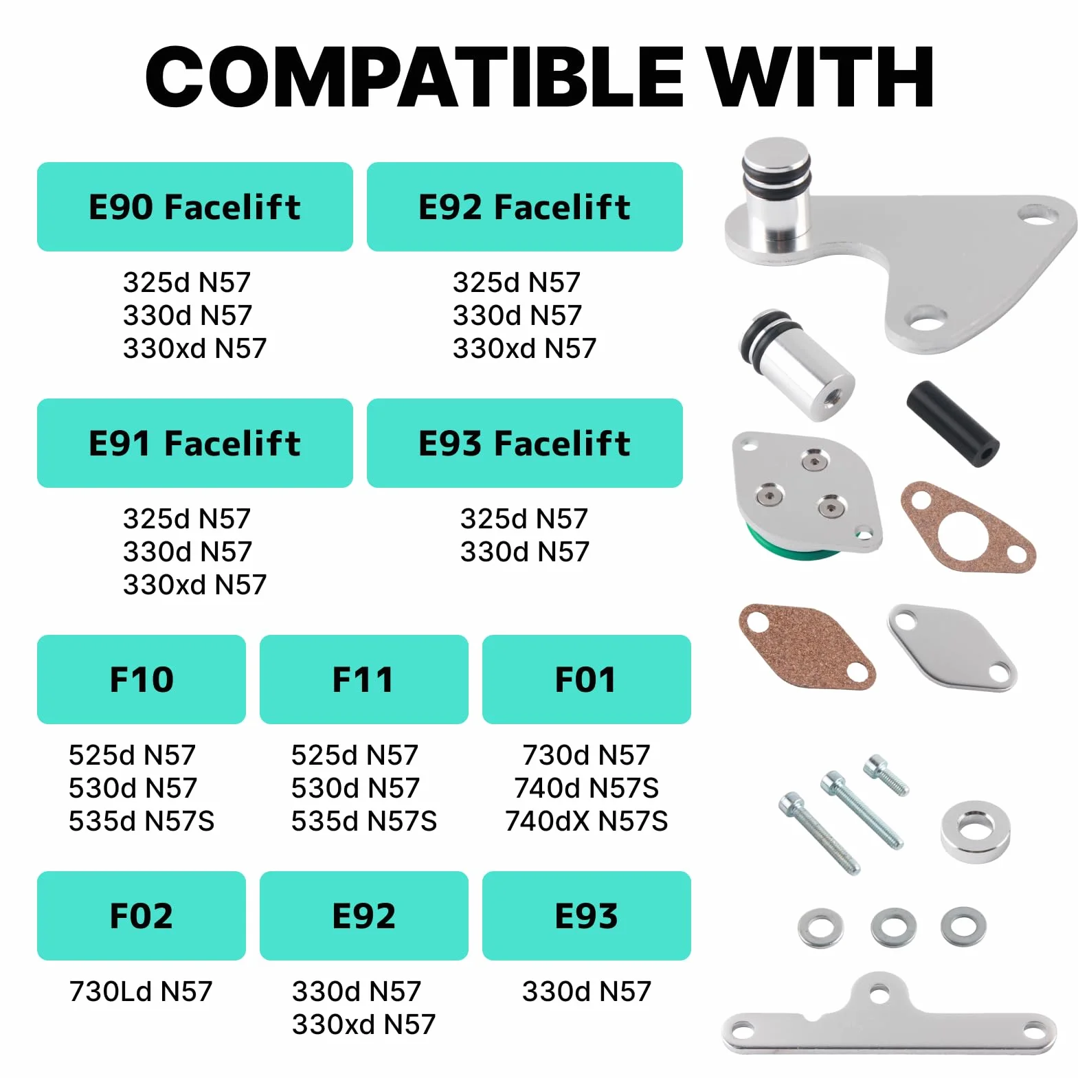 Kit valvola EGR per motori diesel N57N N57S, guarnizione valvola EGR sostituzione soppressione compatibile con E90, E91, E92, E93, F10, F11, F01, F02