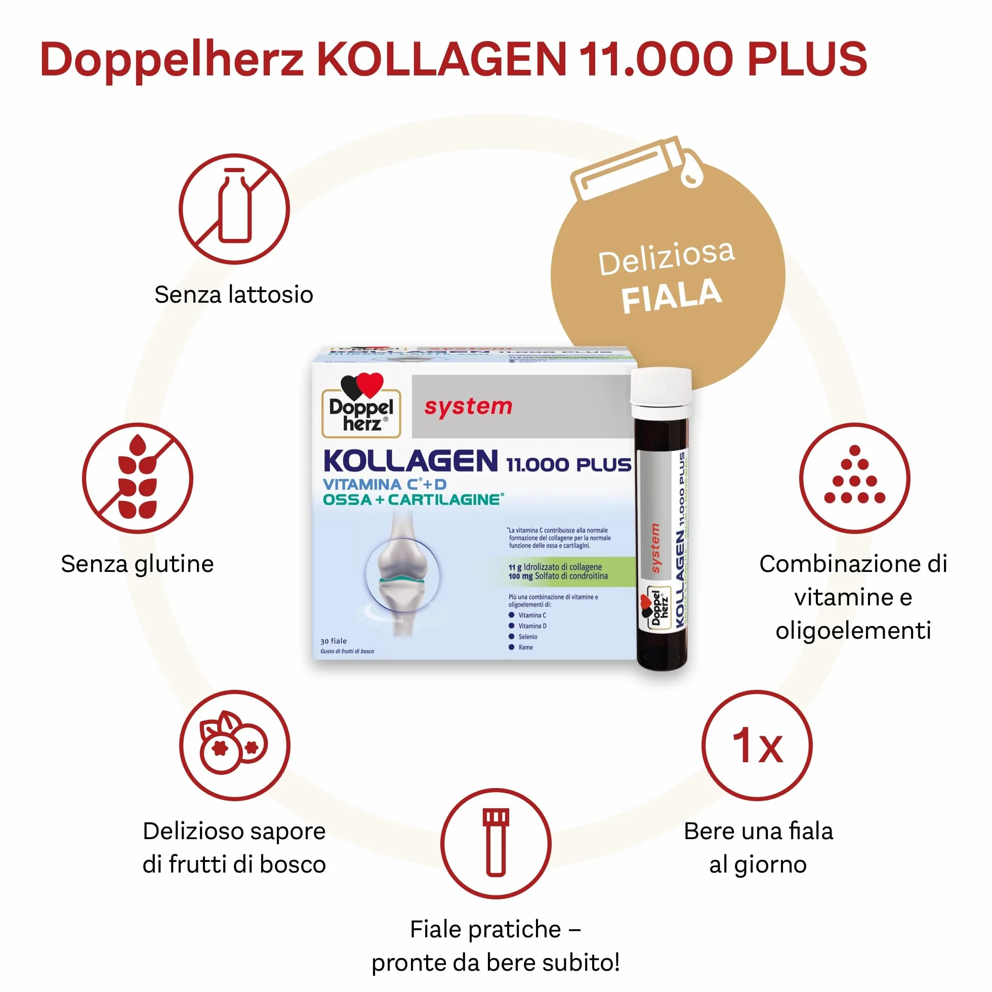 Doppelherz system KOLLAGEN 11000 PLUS Integratore Alimentare Collagene 30 Fiale