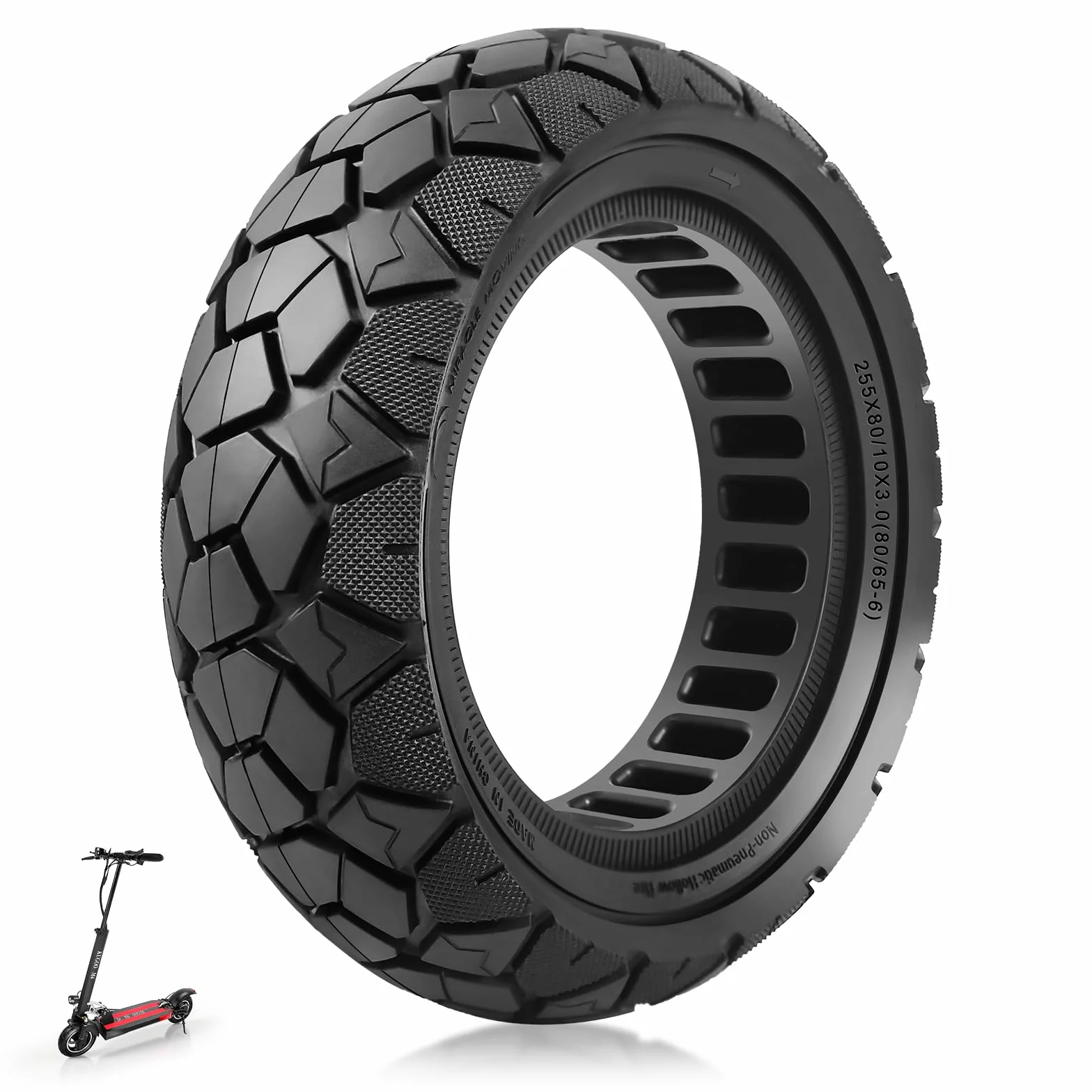 Pneumatico solido 10x3 80/65-6 per Kugoo M4/M4 Pro/Kukirin G2 Max, Joyor Y8-S, Nanrobot D6+, Kaabo Mantis Scooter elettrico 10" 255x80 pneumatico pneumatico di ricambio ad alta elasticità (1