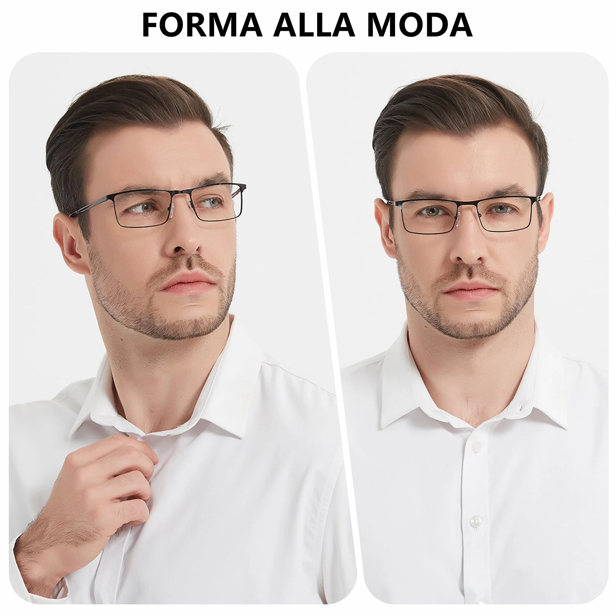Occhiali da Lettura Uomo Anti-Luce Blu Montatura Metallica Ultraleggera Cerniere a Molla 2 Paia