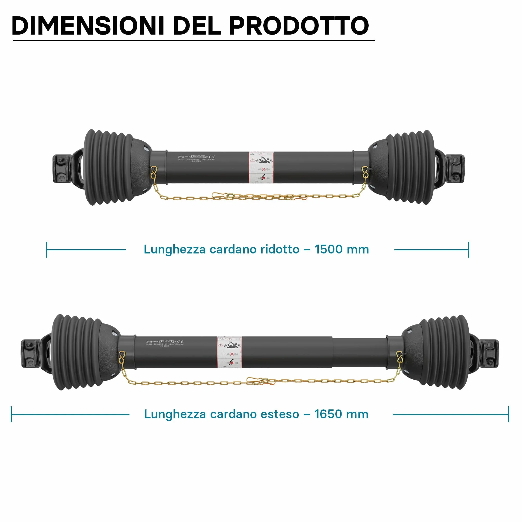 Wiltec Albero cardanico T8 Giunto cardanico 1500-1650mm 1240Nm 540rpm Cardano 110kW 150CV 2X 1 3/8" 6 Denti