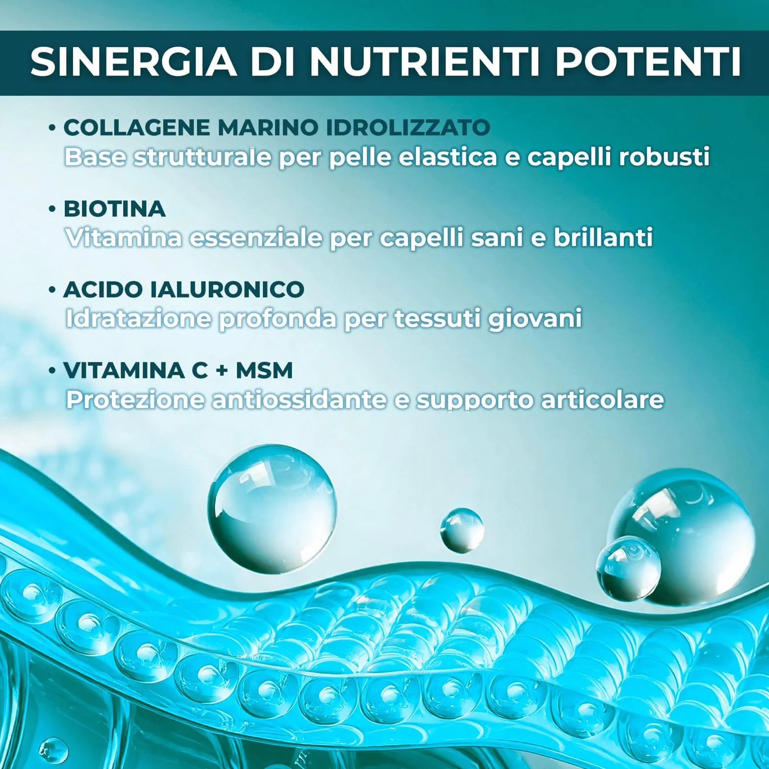 Collagene da Bere con Acido Ialuronico, Biotina, Msm, Vitamina C e Peptide - Collagen Idrolizzato per Ossa e Articolazioni