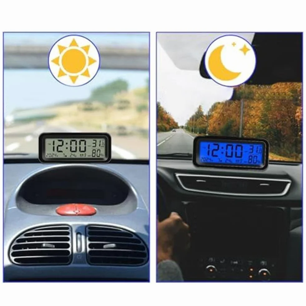 Orologio digitale, ABS solare per mini orologio digitale LCD impermeabile antiurto con ora/data/settimana/temperatura per auto/moto/bicicletta 8 x 3 x 3,5 cm