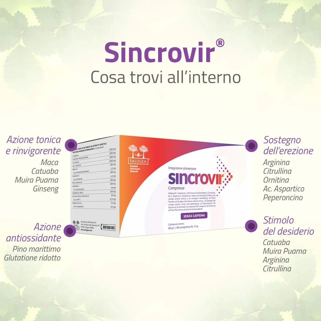 SINCROVIR Salugea Integratore sessuale uomo per erezione, libido, performance, 40 compresse
