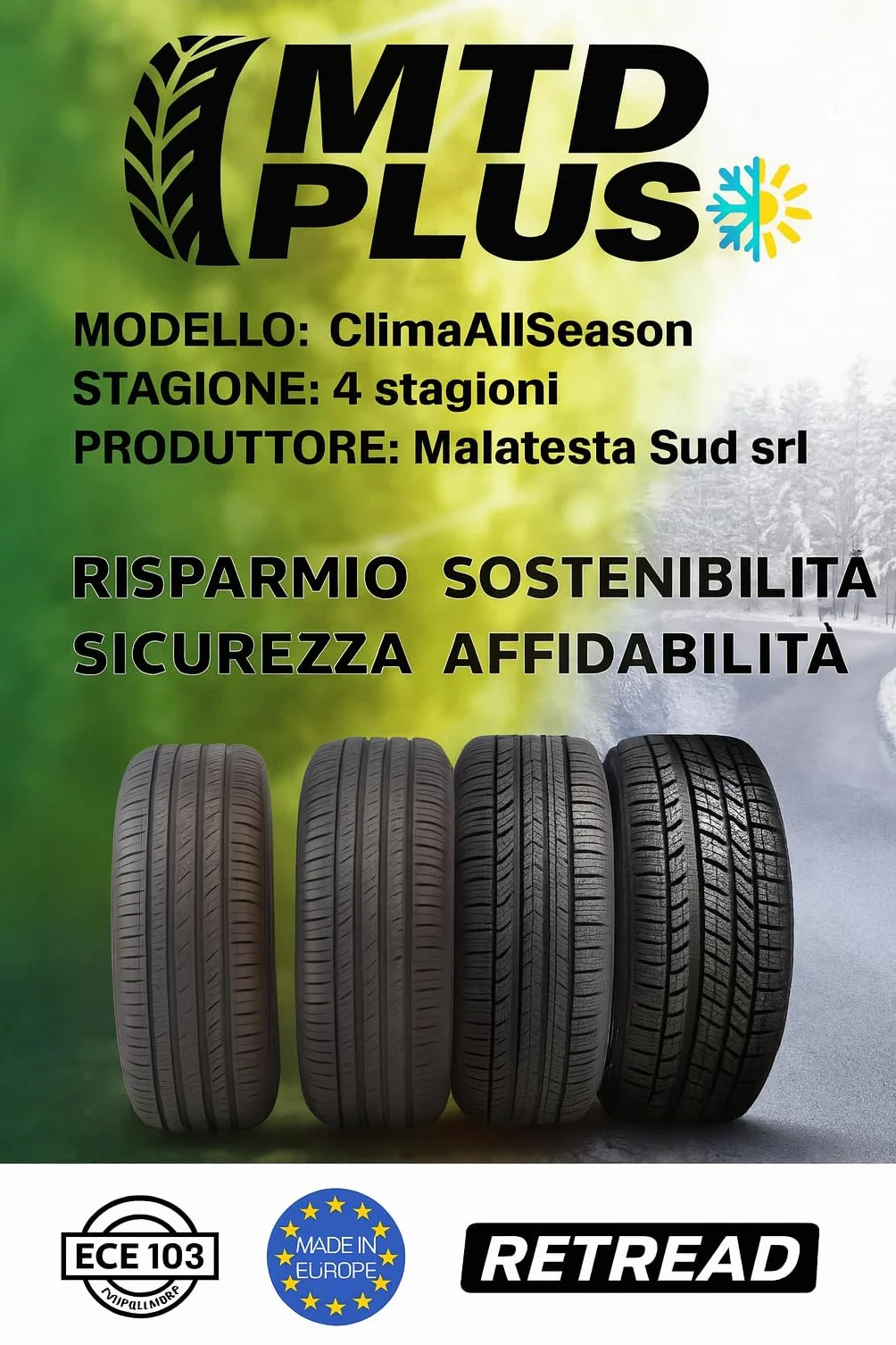 Pneumatico 4 Stagioni 195/45 R16 84V M+S Linea Clima All Season MTD PLUS GREEN