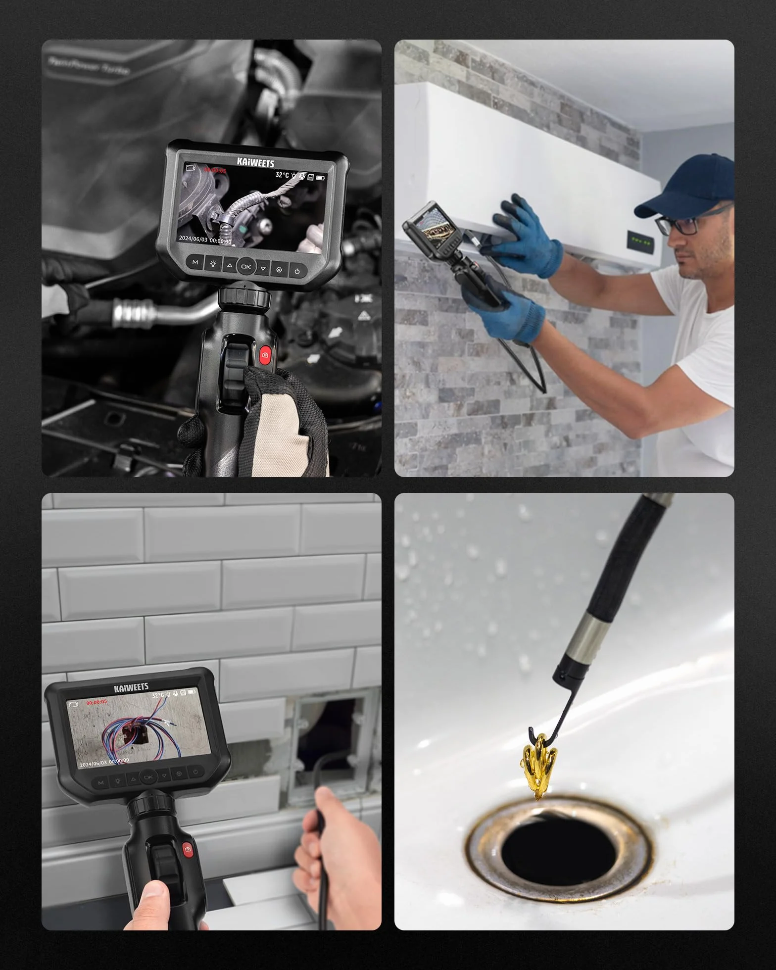 KAIWEETS Telecamera Endoscopica 4.3'' IPS 1080P con Controllo a Rotella Rotazione Bidirezionale 210° Impermeabile IP67 Flessibile Endoscopio