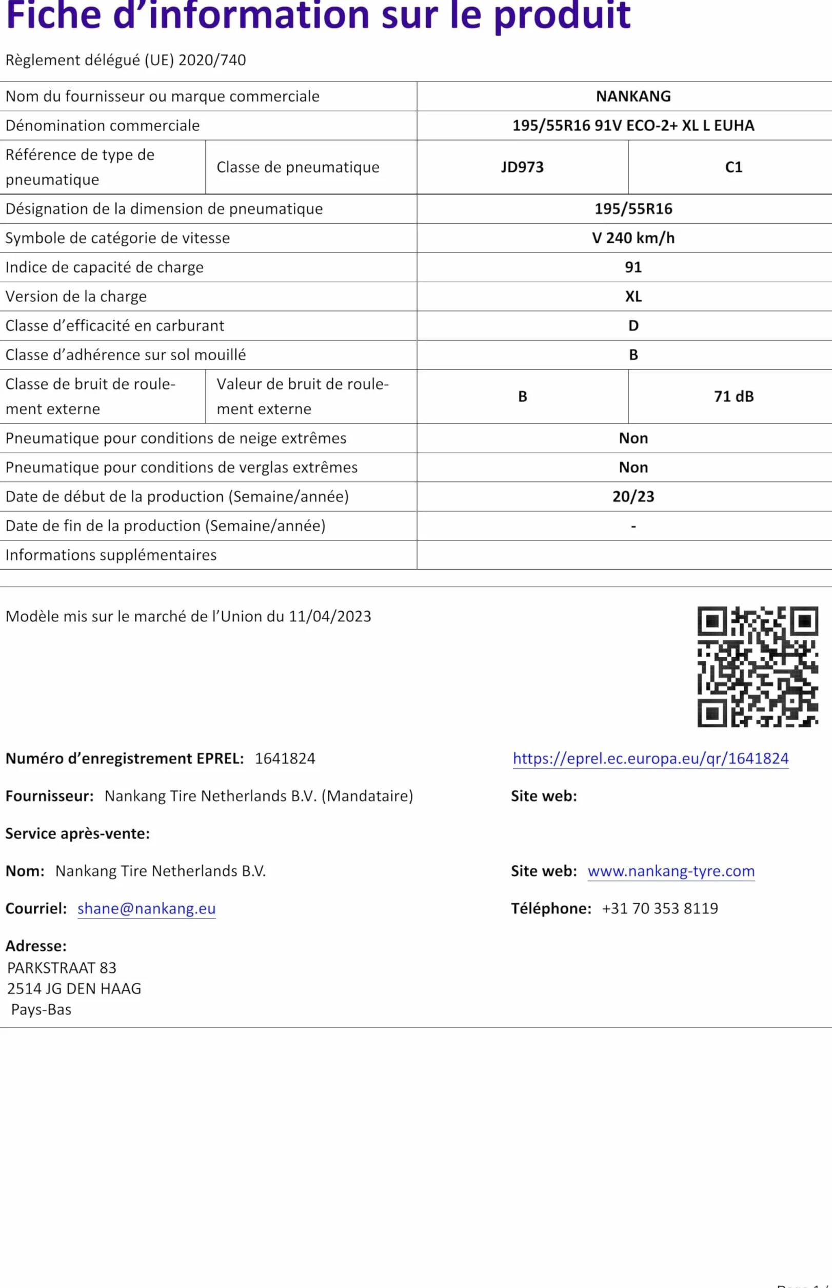 NANKANG 195/55 R16 91V ECO-2+ XL