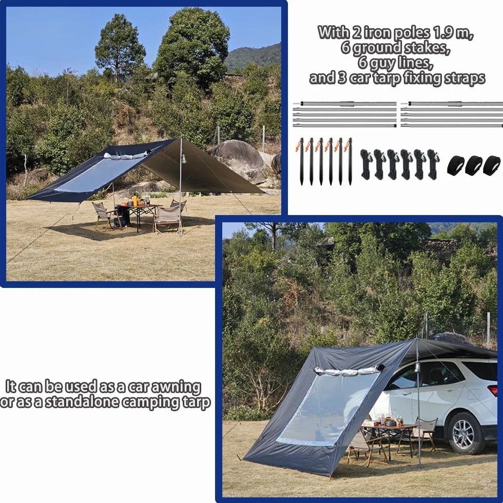 2.9x4.8m Universale Tendalino da Camper Auto Leggero Facile da Costruire Veranda per Roulotte Protezione da Sole e Pioggia Camping Tarp Canopy