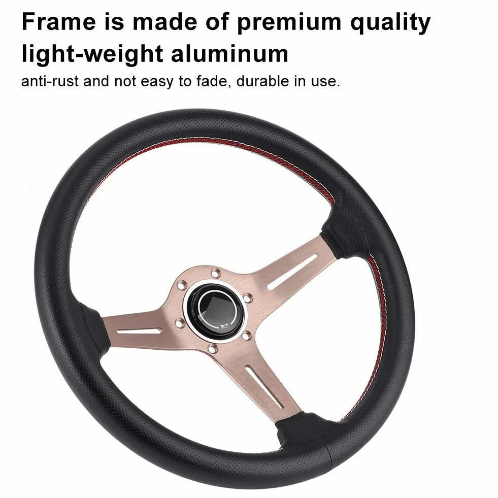 Volante Volante Nardi, Volante 250 Mm 14 Pollici per Mezzo Piatto a 6 Bulloni Stile Nardi Volante Corsa in Pelle Traforata Nera con Parti Modificate in Clacson