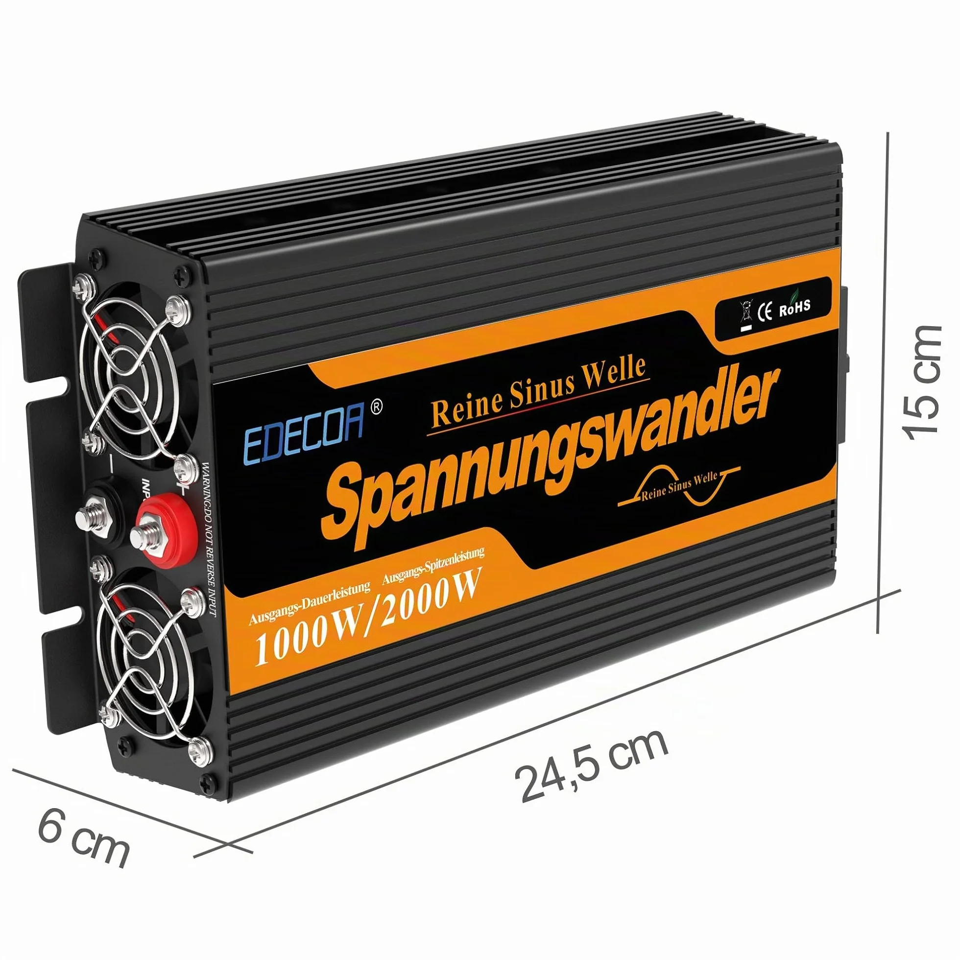 EDECOA Inverter 12V 220V Onda Pura 1000W USB Telecomando Convertitore di Potenza Isolamento Galvanico 3a Generazione