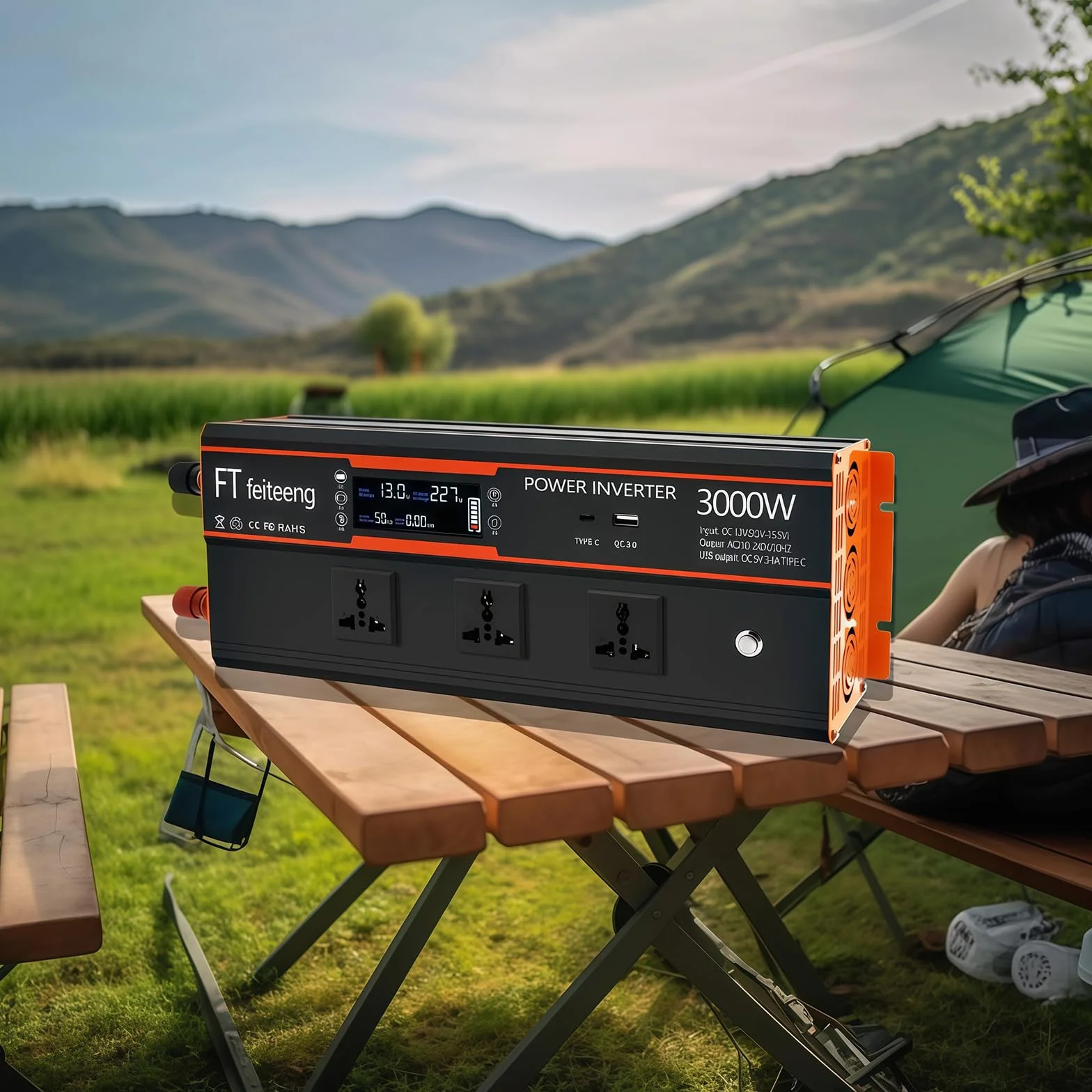 Inverter 3000W/5000W 12V 220V con 2 prese AC display LCD telecomando wireless USB