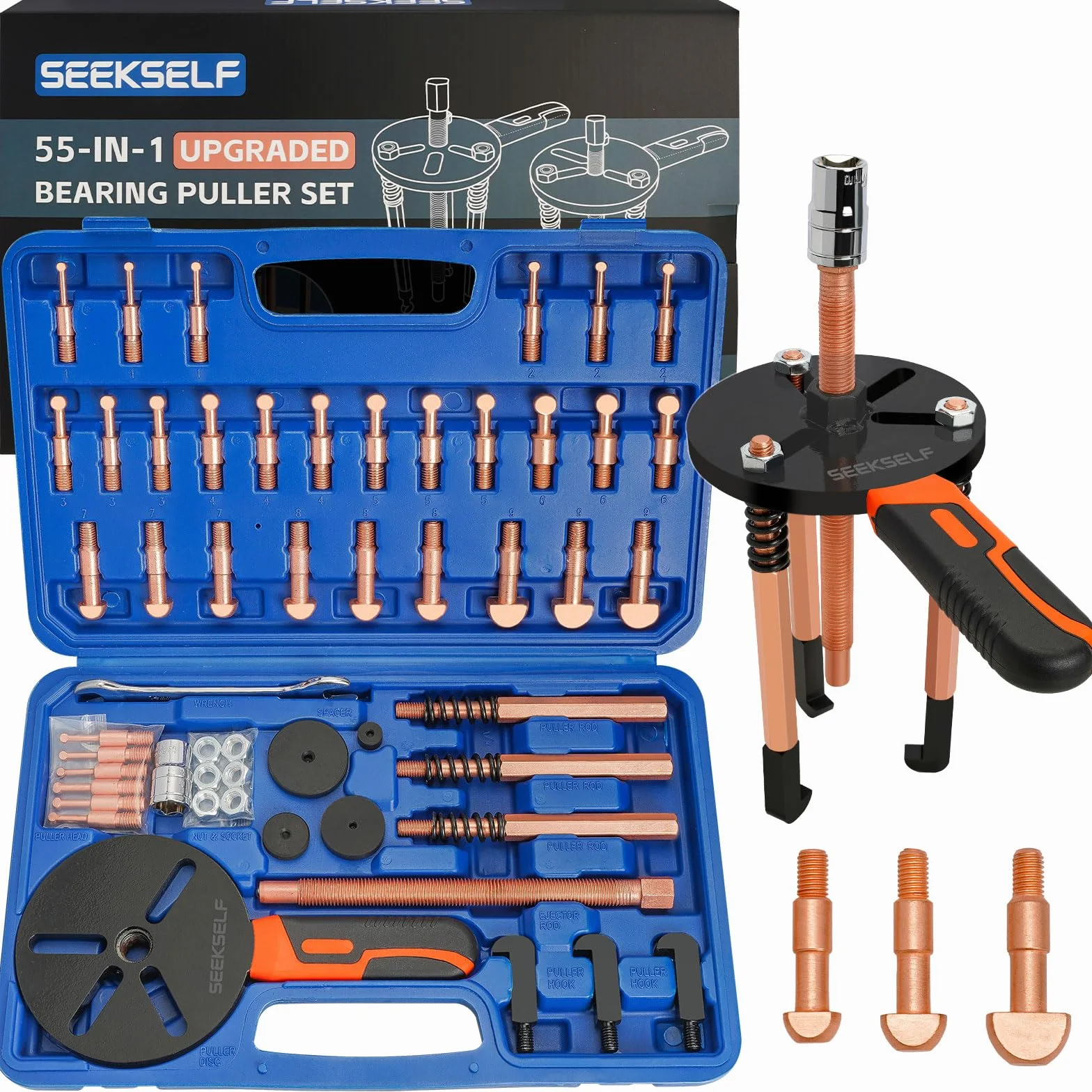Kit estrattore per cuscinetti 55 in 1, set estrattori fori ciechi, rimozione cuscinetti interni ed esterni