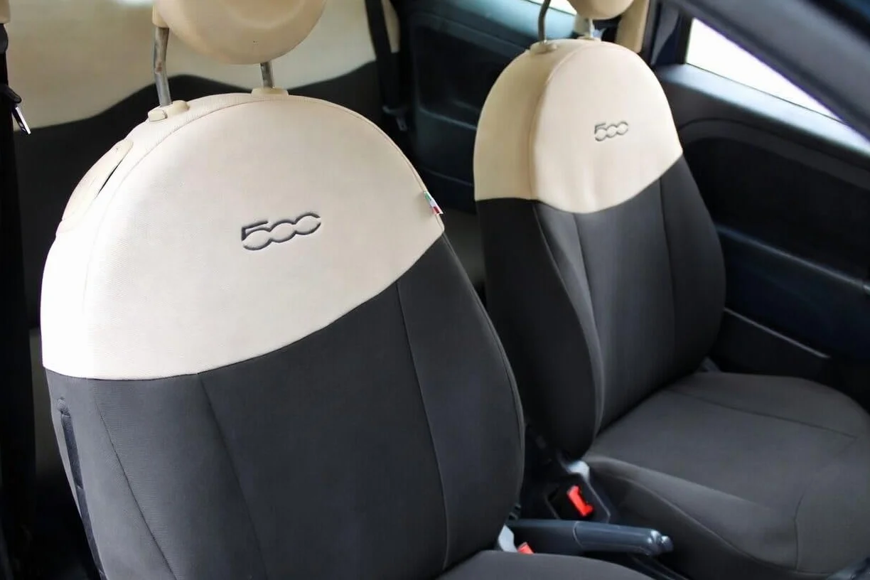 Italfodere Coprisedili Auto Compatibili con Fiat 500 – Fodere Complete Antracite/Panna (Posteriore Intero (2 Poggiatesta Solo Anteriori))
