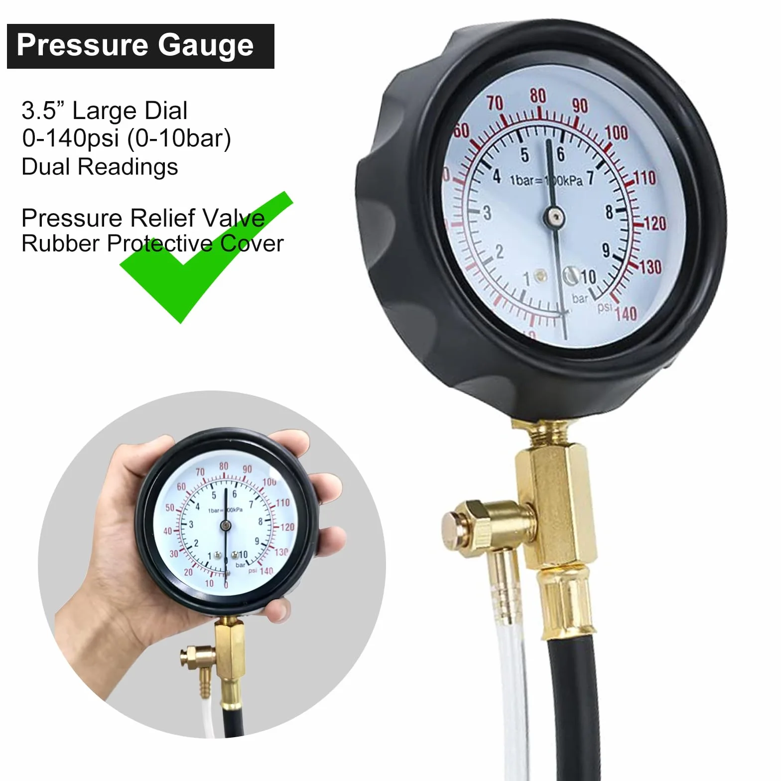 FreeTec – Set per testare la Pressione della Benzina dell’Auto, manometro per Carburante 0 – 140 PSI.