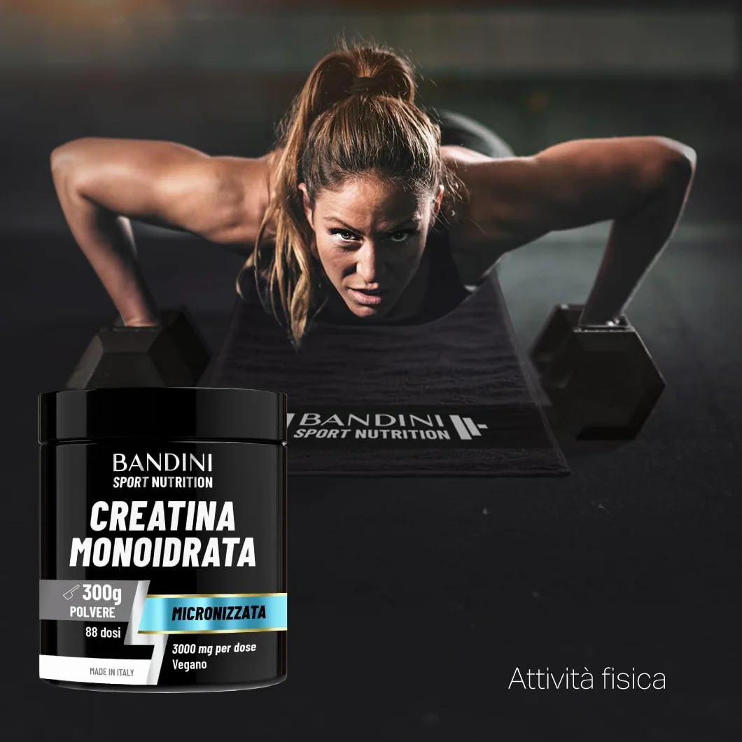 Bandini Creatina Monoidrata in Polvere Pura 100% - Integratore per Allenamento e Sport - Vegan con Dosatore