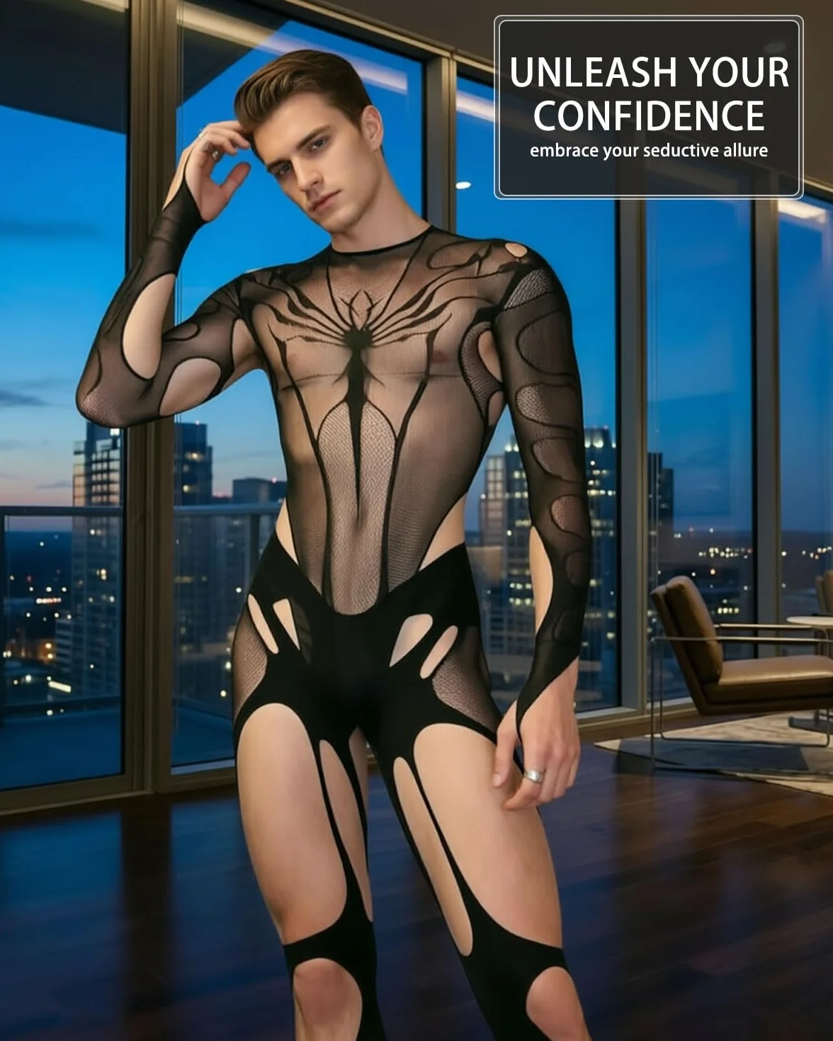Collant da uomo Vedere Attraverso Nudo Lingerie Calze con Guaina Senza Cuciture Chiuso, calzamaglia termica