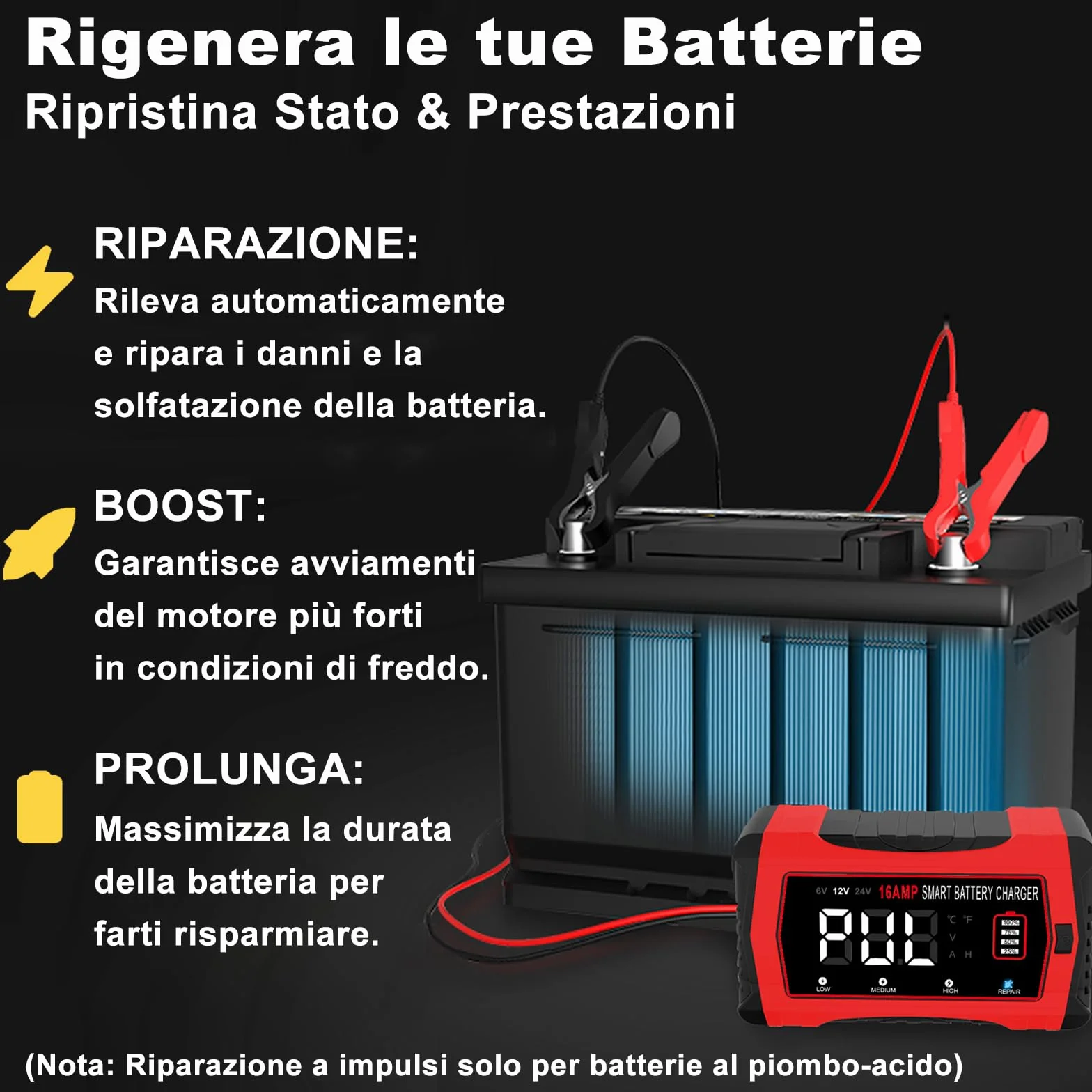 HTRC Caricabatterie Auto 16A 6V/12V/24V Intelligente LCD 4 Modalità per Barche SUV Moto Litio LiFePo4 Piombo Acido