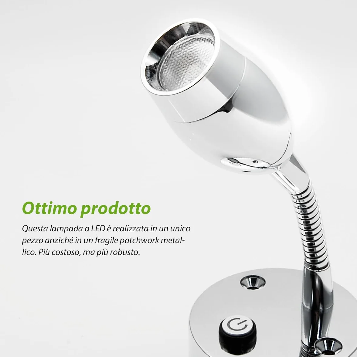 Dream Lighting Lampada da Lettura LED 12V con Presa USB Bicolore Bianco Caldo e Blu per Camper