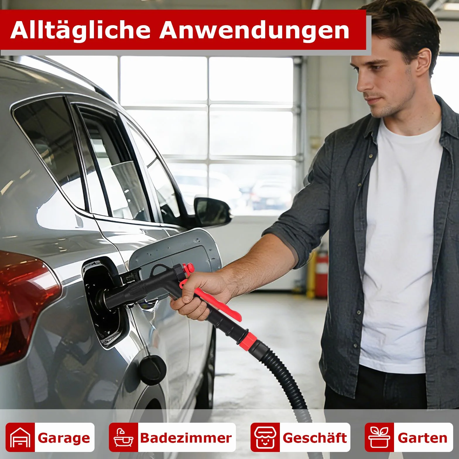 Pompa del carburante elettrica, innhom 3.2 GPM (12 L/min) a batteria, pompa a trasferimento liquido per benzina e diesel, pompa a sifone portatile con tubo e controllo del flusso