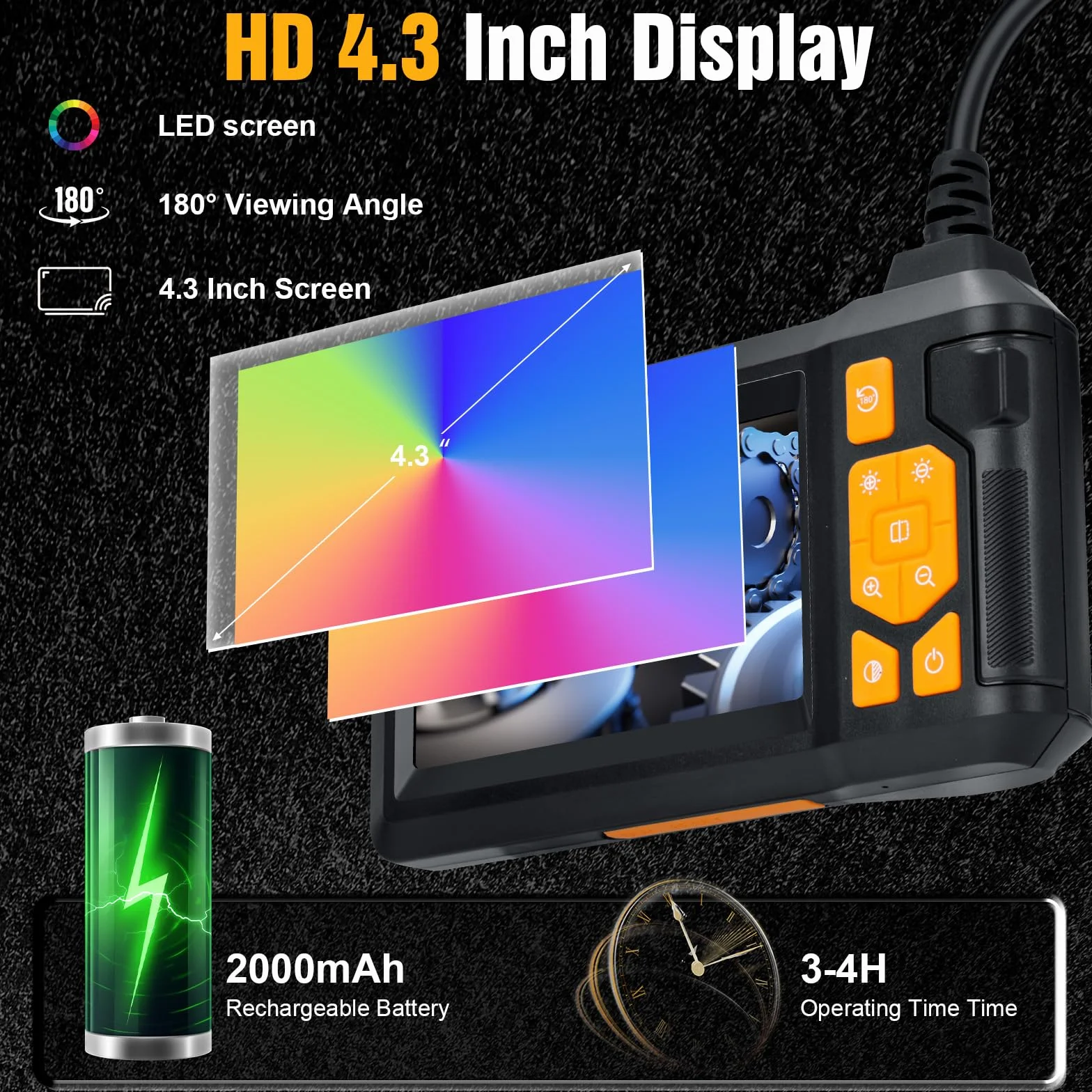 Endoscopio Industriale HD 10800P 5M Sonda Impermeabile con Telecamera LCD 4.3" 8 LED Cavo Semirigido