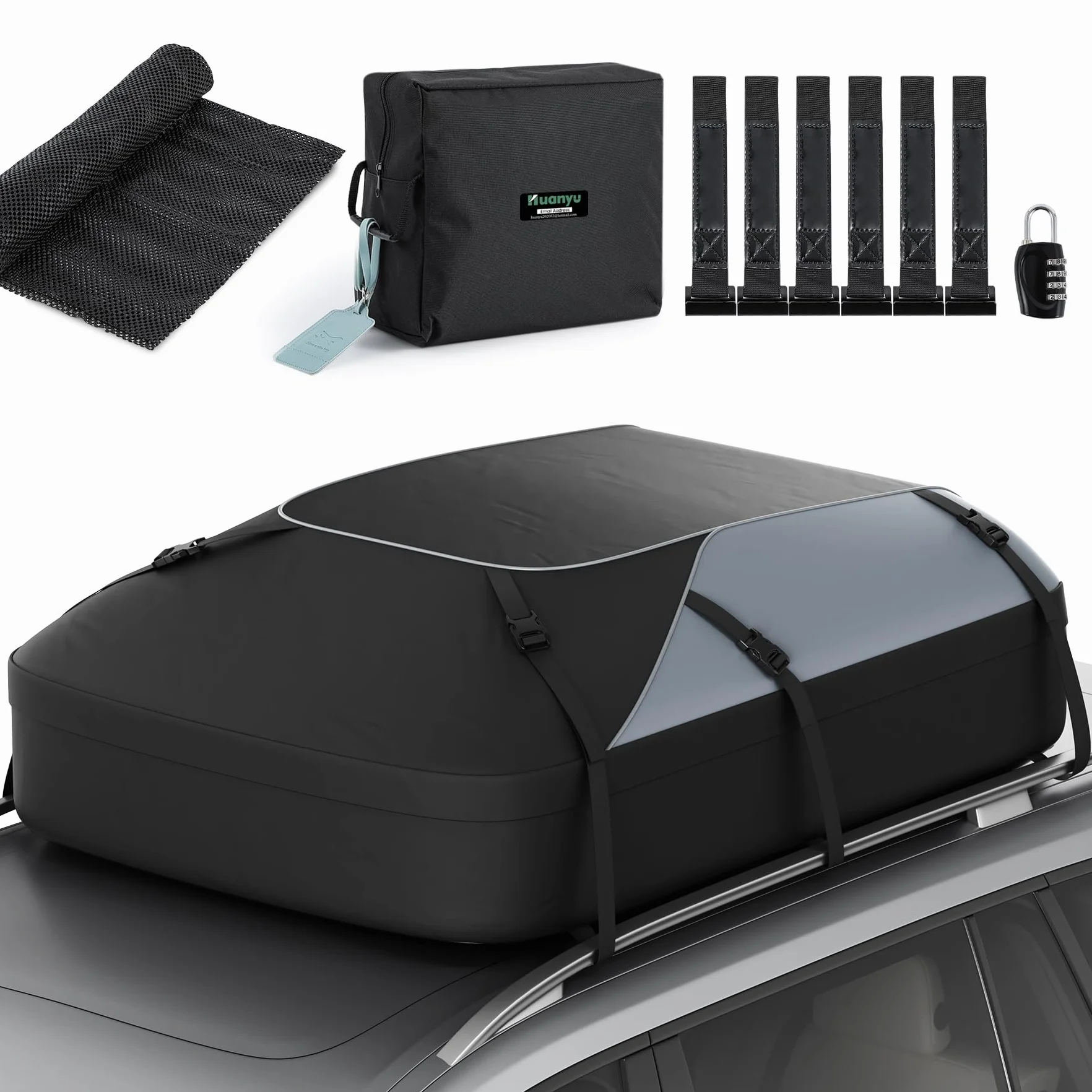 Huanyu Borsa da tetto per auto 20 piedi cubi/550L Box da tetto per auto Tenda da tetto impermeabile per veicoli Tenda da tetto per veicoli con o senza portapacchi per auto Portabagagli da tetto