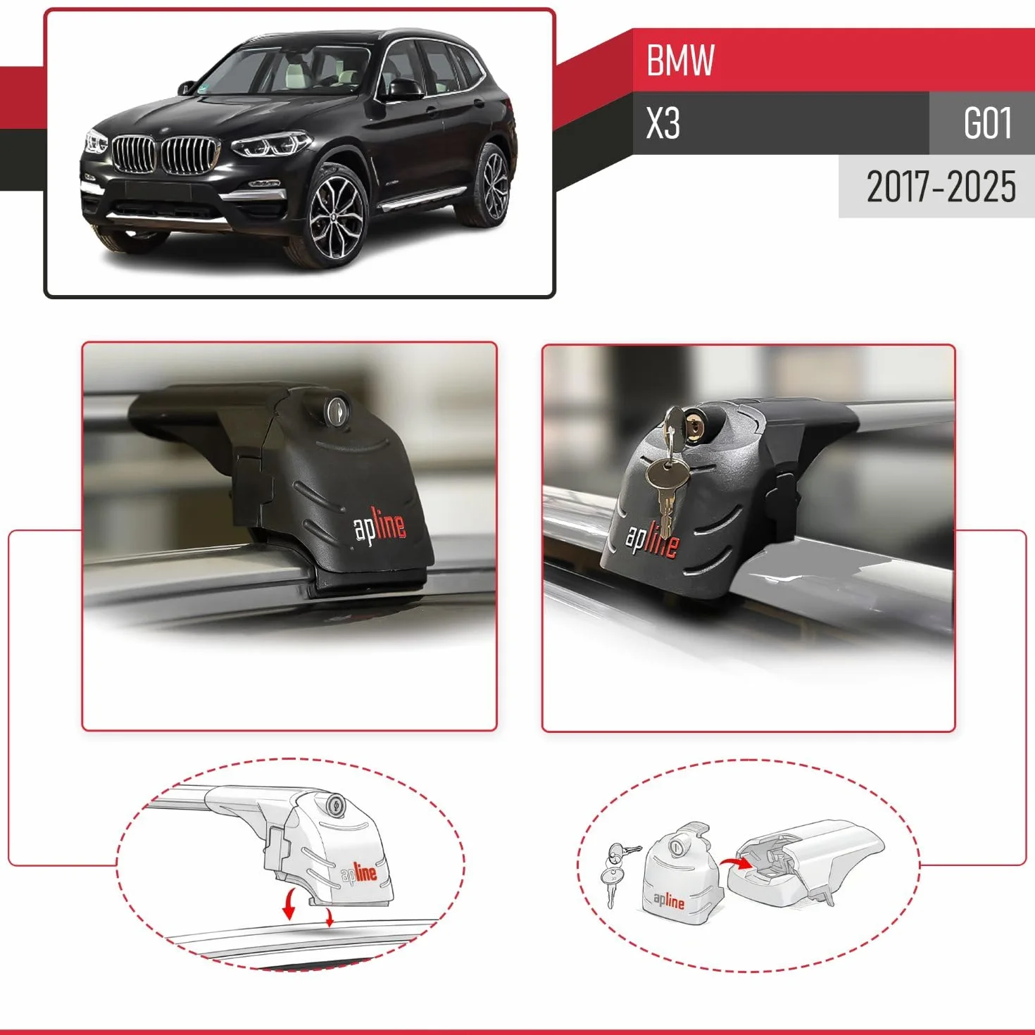 Compatibile con BMW X3 (G01) 2018-2024, barre portapacchi ACE-2, colore grigio