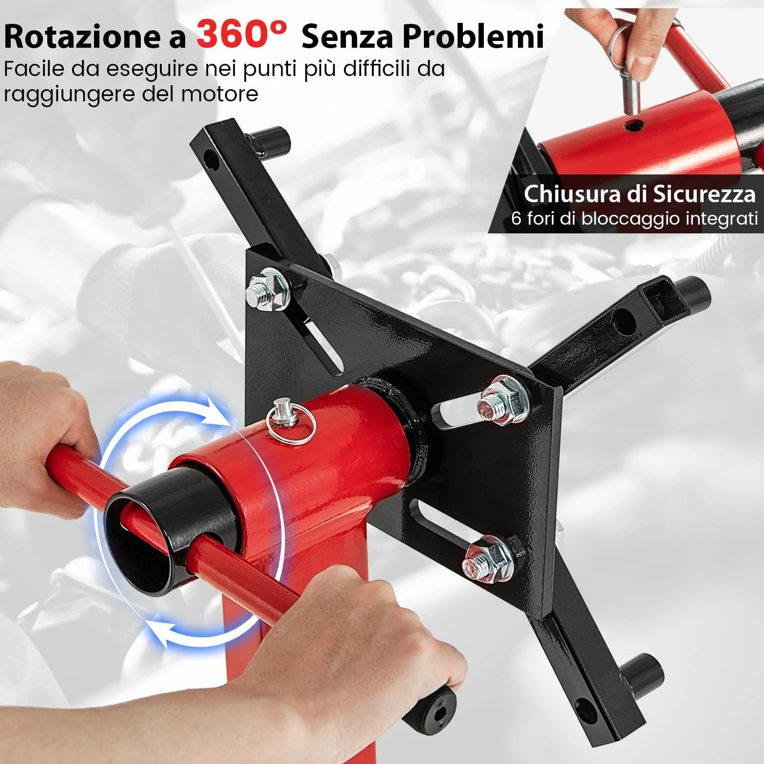 GYMAX Carrello Motore 680kg 3/8 Tonnellate Testa Girevole 360° 3 Ruote 4 Bracci Regolabili Supporto Motore Pesante