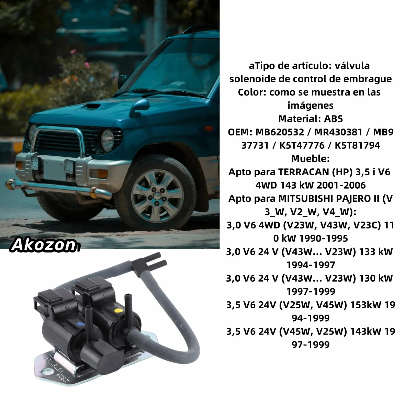 Akozon Elettrovalvola Frizione MR430381 MB937731 Sostituzione per Pajero L200 L300