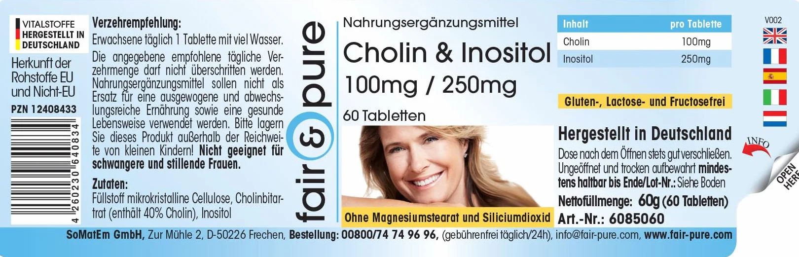 Fair & Pure Colina Inositolo 100 mg 250 mg 60 Compresse Vegan