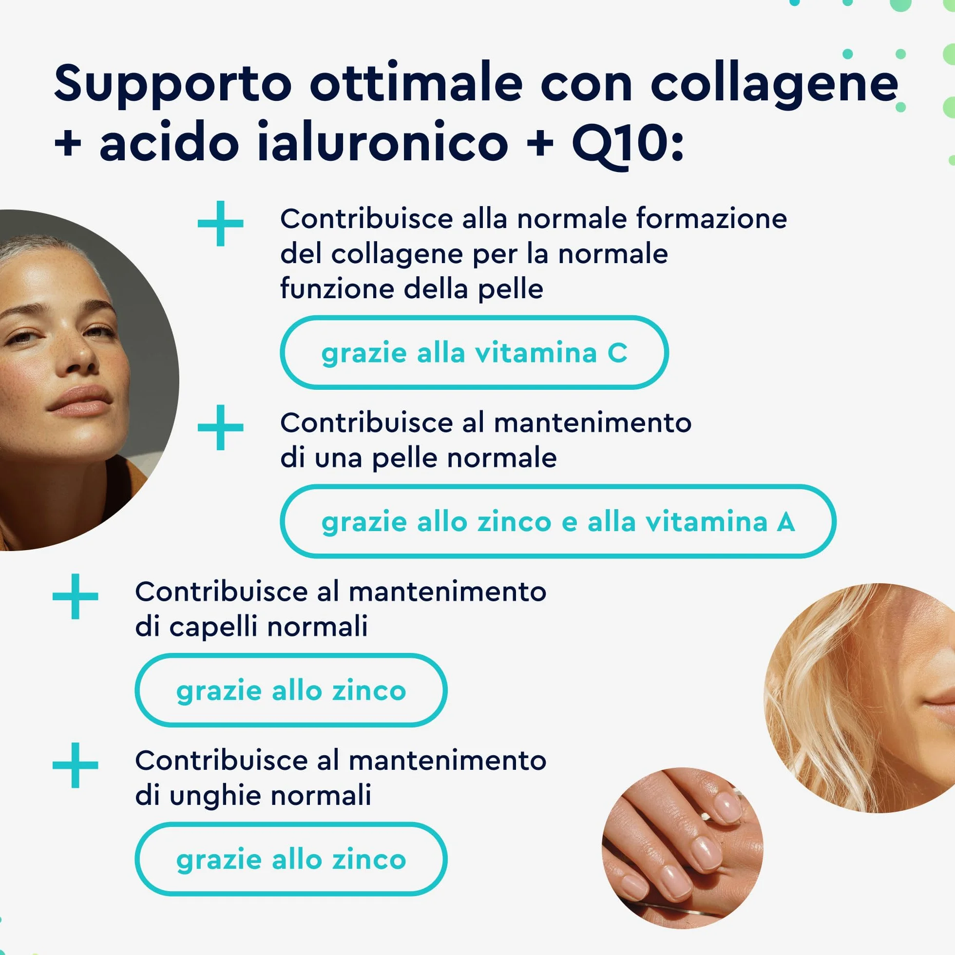 Collagene Marino con Acido Ialuronico, Coenzima Q10, Vitamina C, Zinco, 60 Capsule, Integratore per Pelle, Ossa e Articolazioni