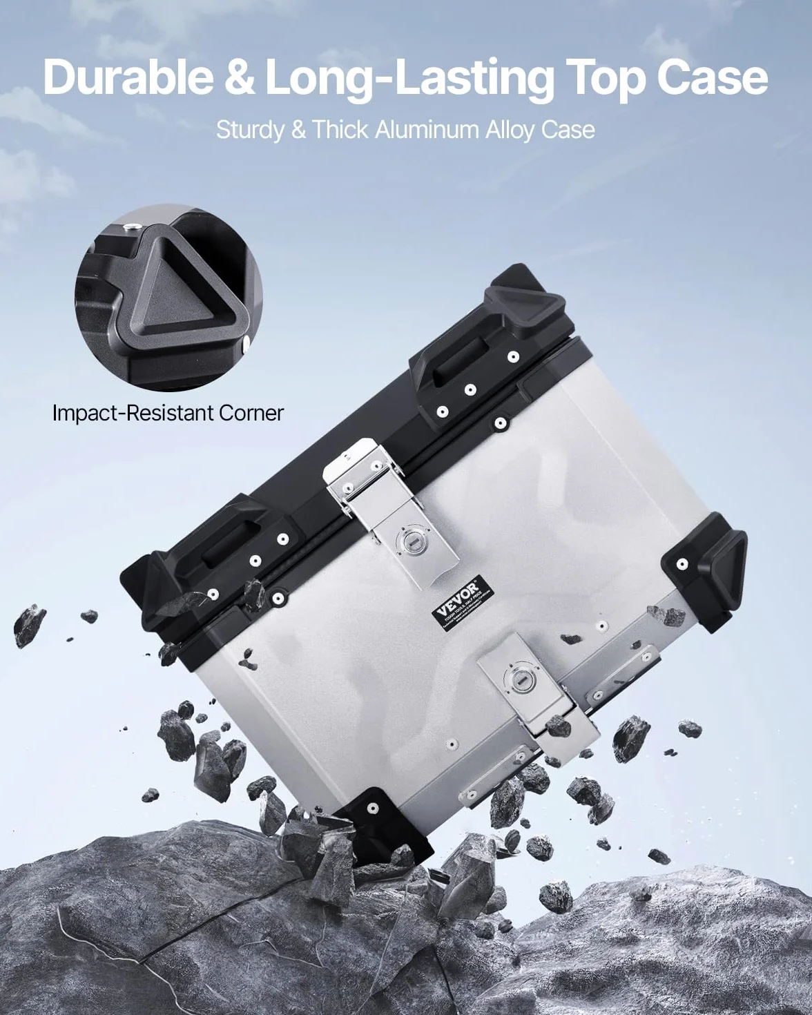 VEVOR Top Case Moto 45L Valigia Portapacchi Universale in Lega di Alluminio con Fodera in Pelle e Serratura