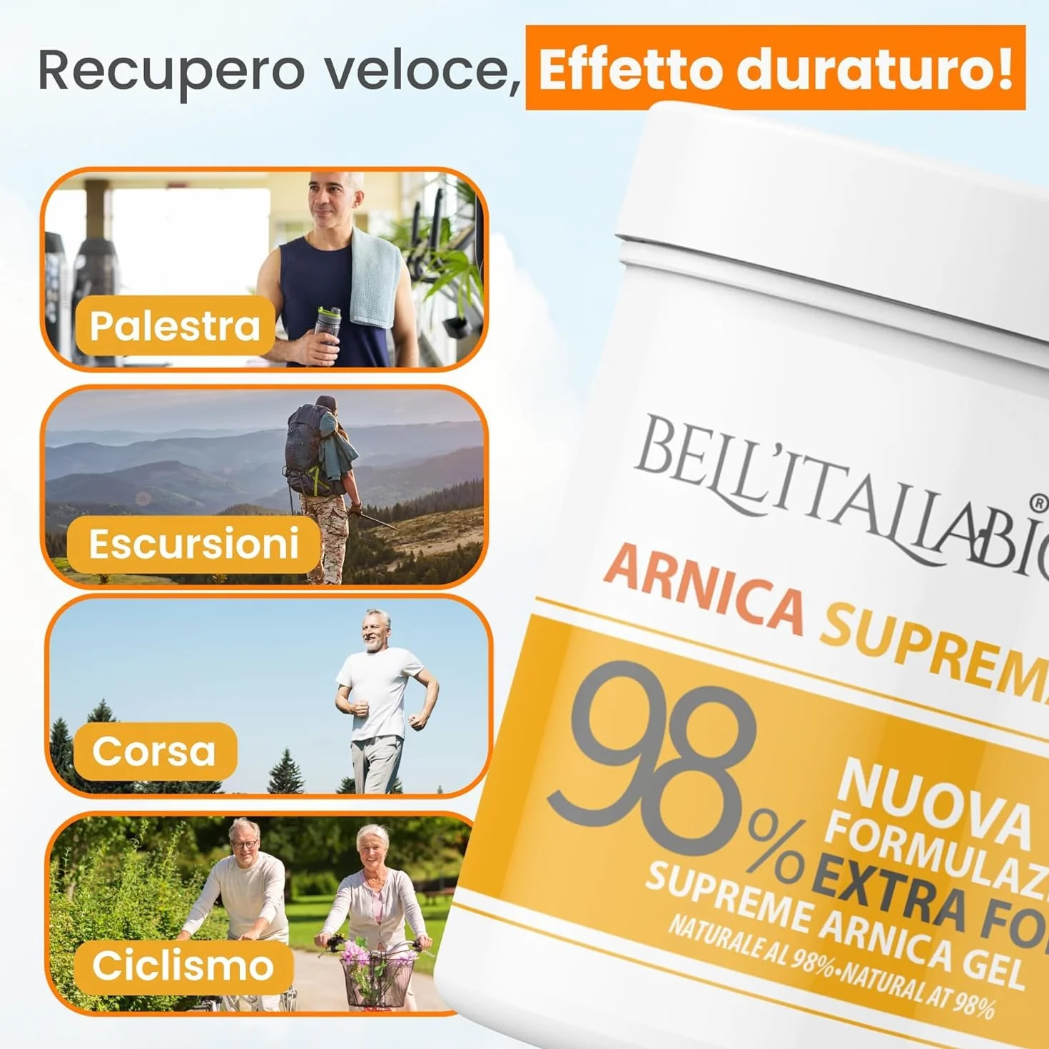 Arnica per Cavalli Uso Umano Suprema 500 ml Arnica Gel Forte 98% Crema Recupero Muscoli Sportiva con Vitamina E, Menta e Lavanda, Made in Italy
