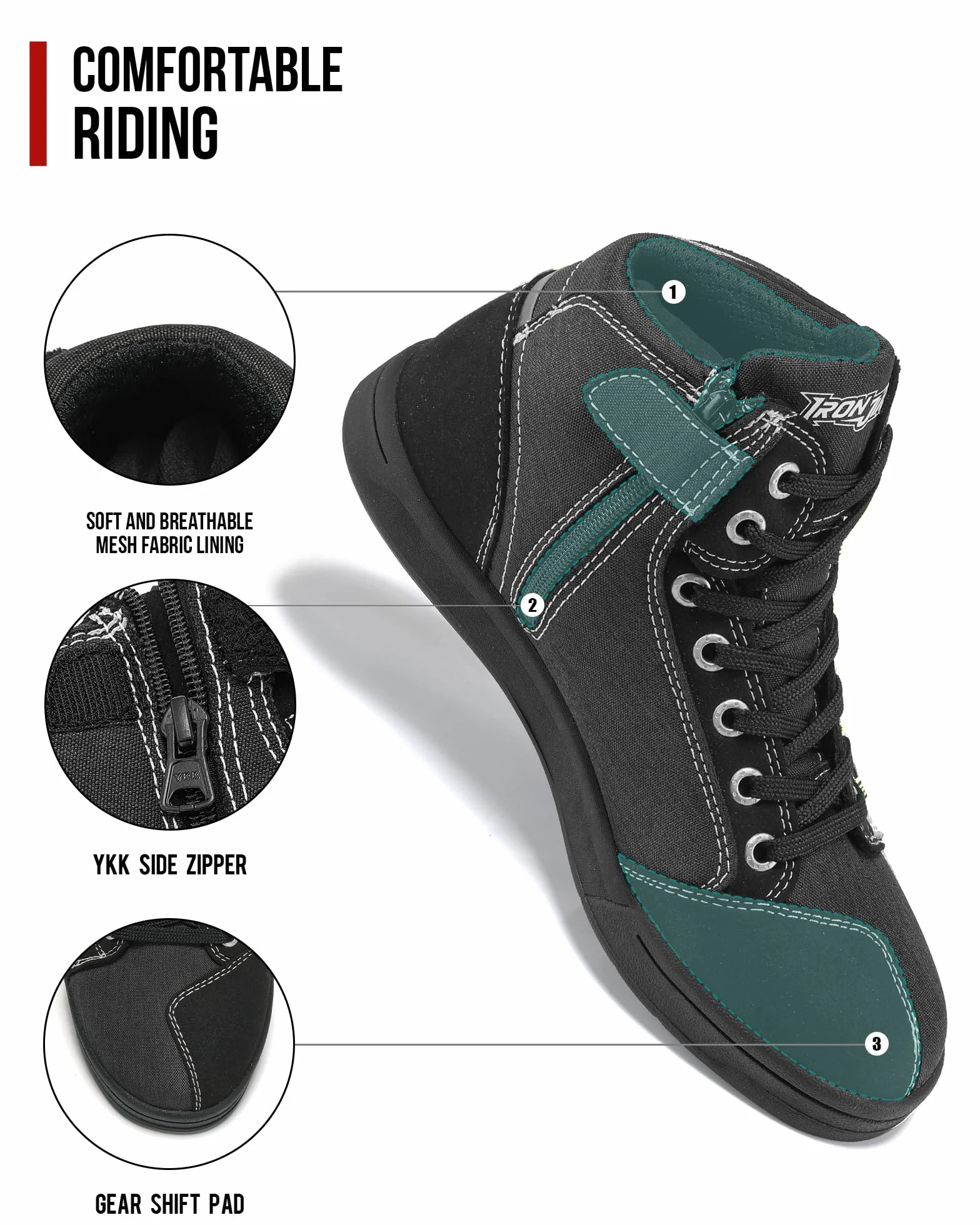 IRON JIA'S Scarpe Moto Uomo Impermeabili, Stivali Moto Uomo, Antiscivolo Traspirante Street Casual Stivali da Moto con Zip Laterale, Supporto alla Caviglia e Shift Pad