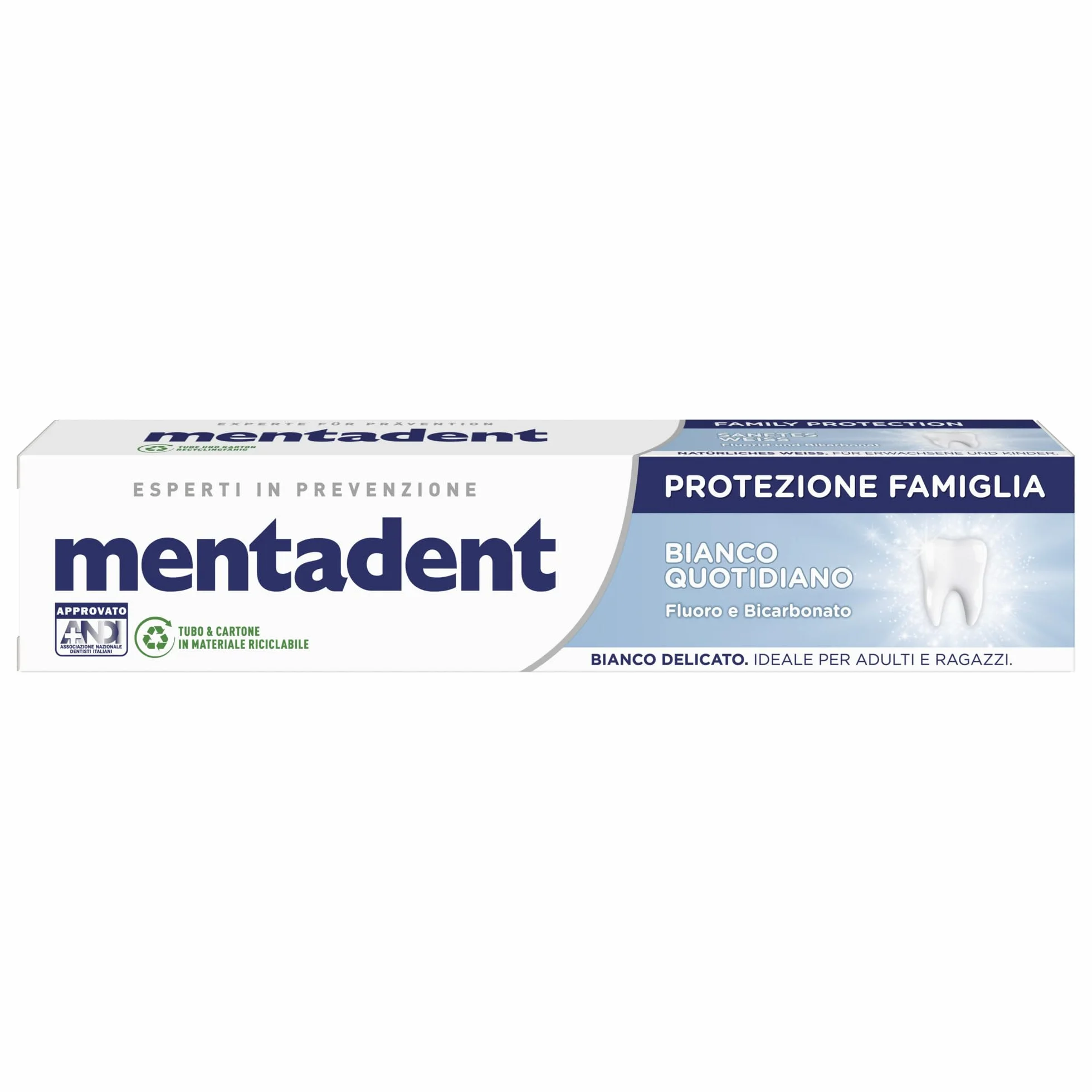 Mentadent Protezione Famiglia Bianco Quotidiano Dentifricio al Fluoro e Bicarbonato 75ml